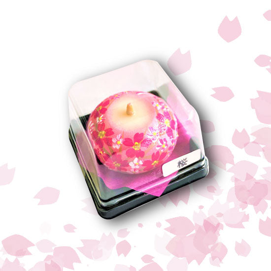 Echigo Hand-Painted Japanese Cherry Blossom Round Candle - Traditional Wa Rousoku for Home Decor, Meditation & Romantic Ambiance