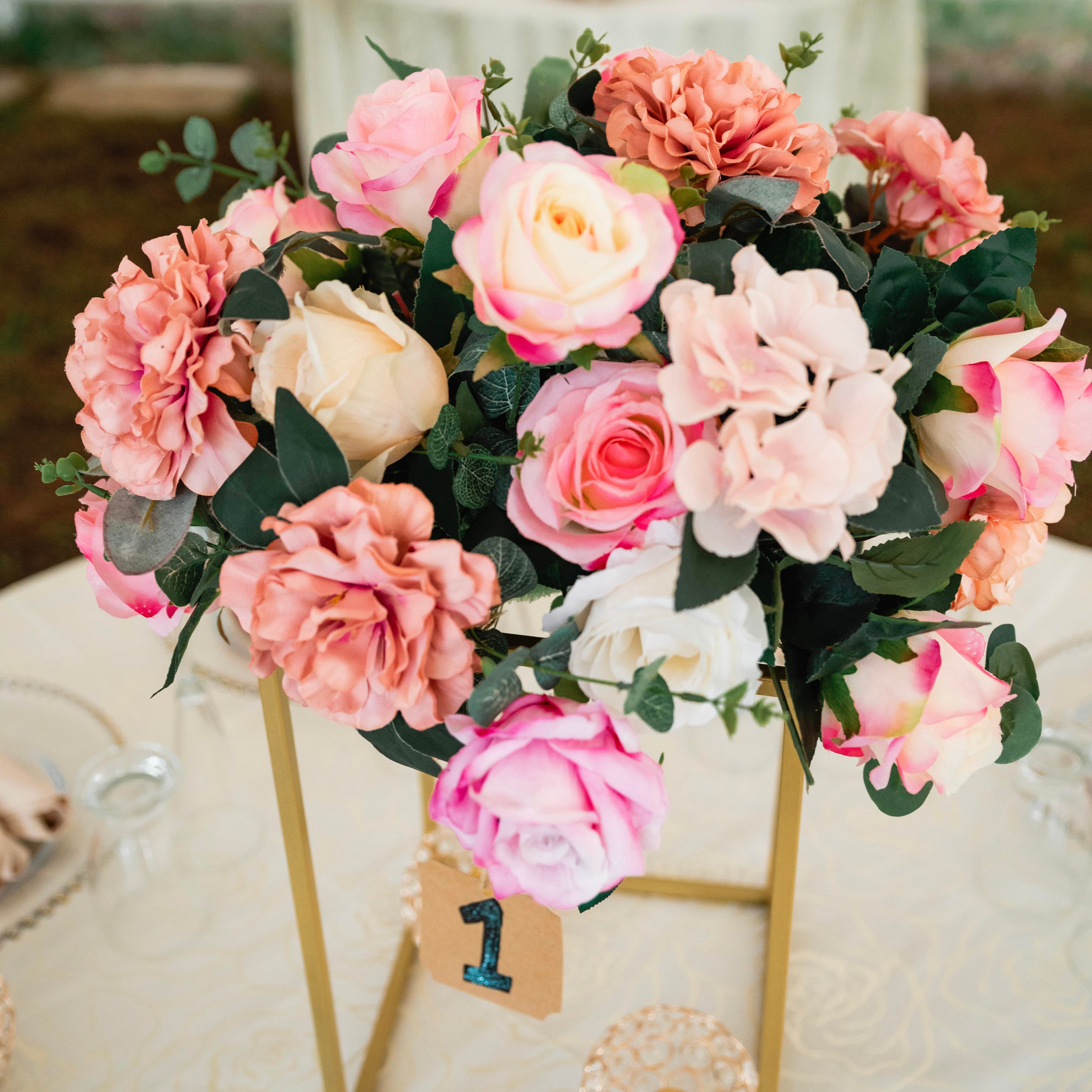 Elegant Pink and Peach Wedding Centerpiece Decor - Floral Arrangement for Wedding Reception, Bridal Shower, Anniversary Party Decorations