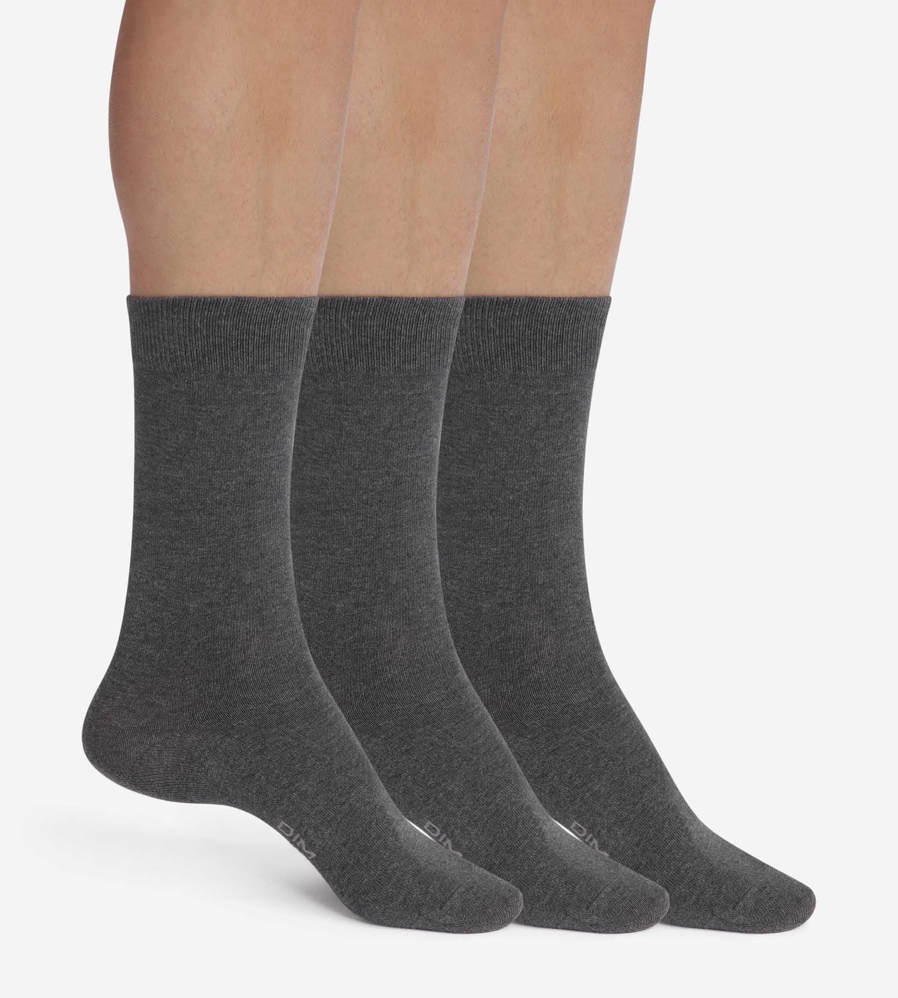 3 Pairs Men's Socks - Charcoal Heather Cotton Crew Socks for Casual Wear, Work & Sports