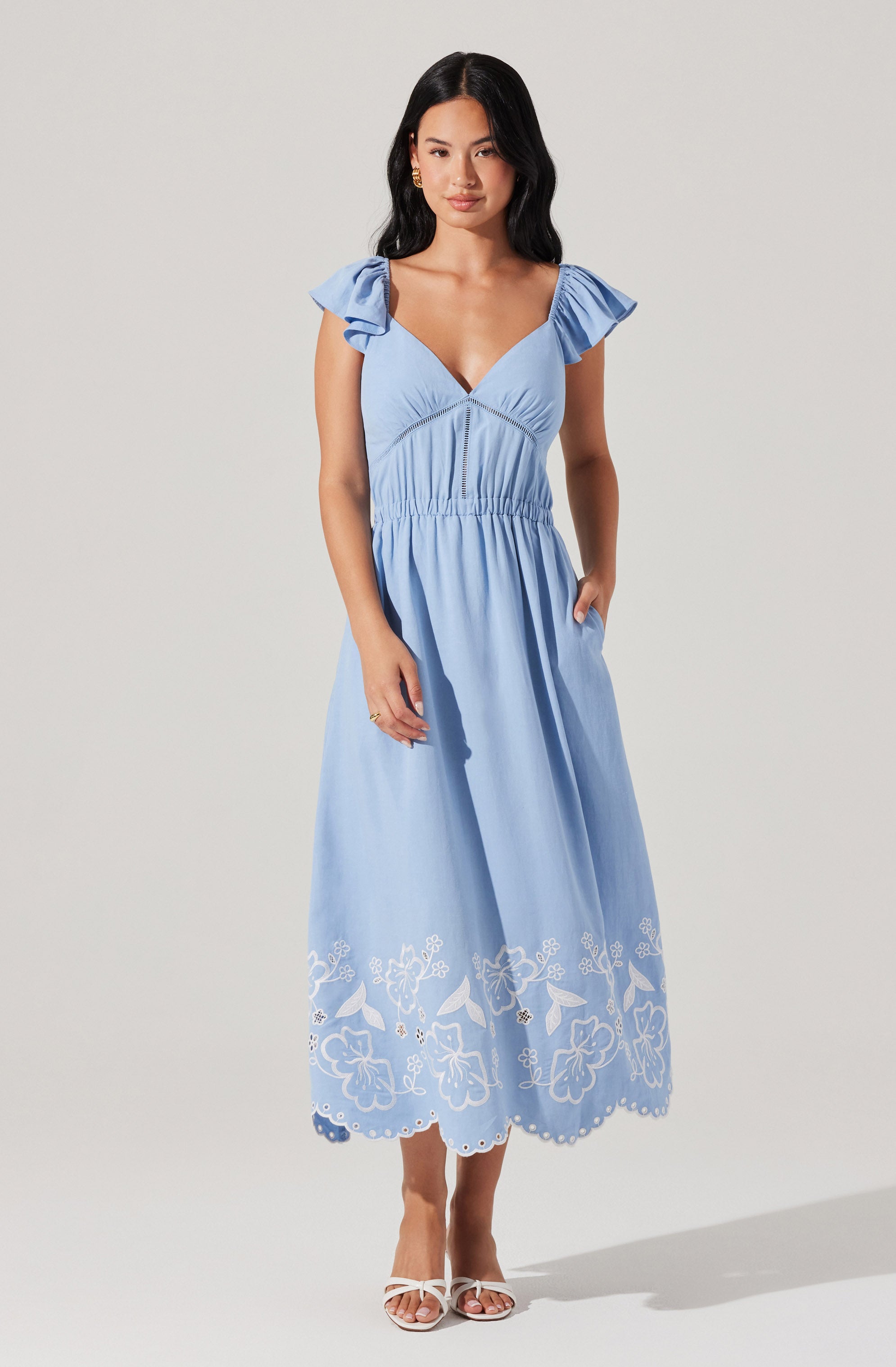 Odeletta Women's Floral Embroidered Trim Dress - Elegant Summer Party & Wedding Guest Outfit