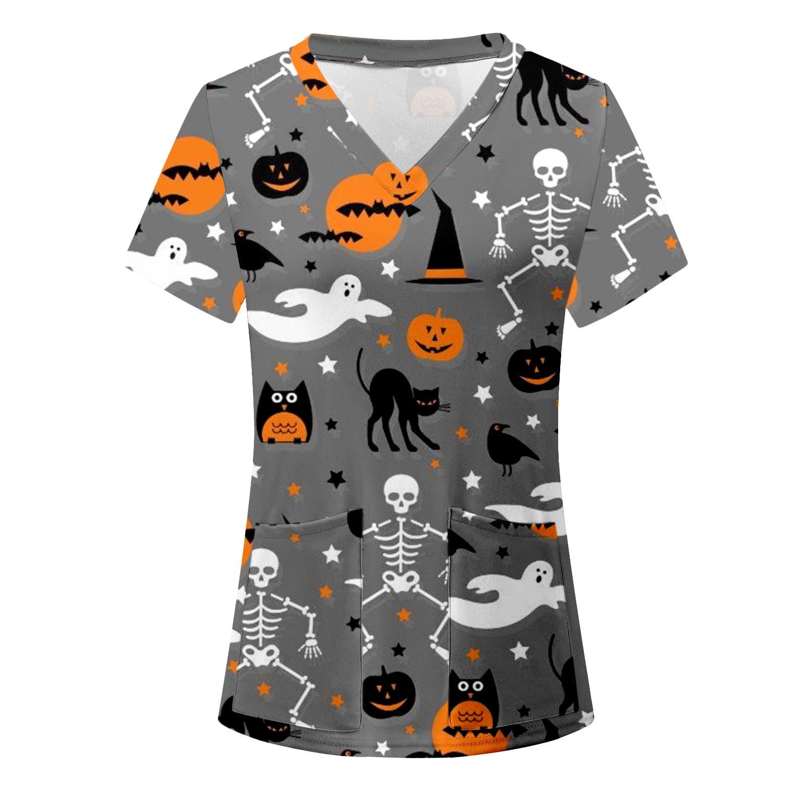 Funny Halloween Costumes for Women Plus Size - Casual V-Neck Short Sleeve Workwear with Pocket | Halloween Party, Office Dress-Up, Cosplay Events