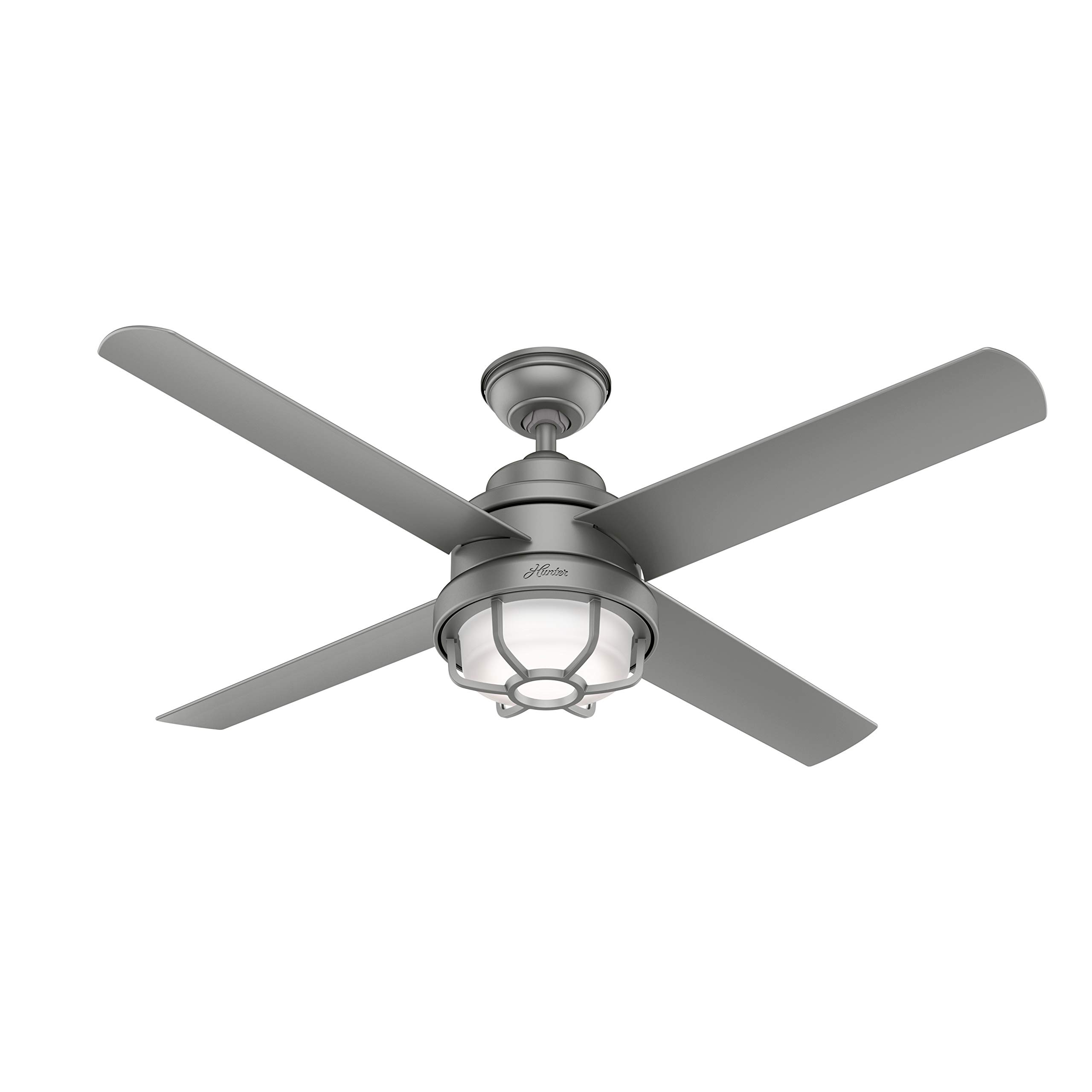 Hunter Fan 54 Inch Contemporary Matte Silver Outdoor Ceiling Fan with LED Light Kit - Energy Efficient & Weather Resistant - Perfect for Patio, Deck, and Covered Porch Areas (Renewed)