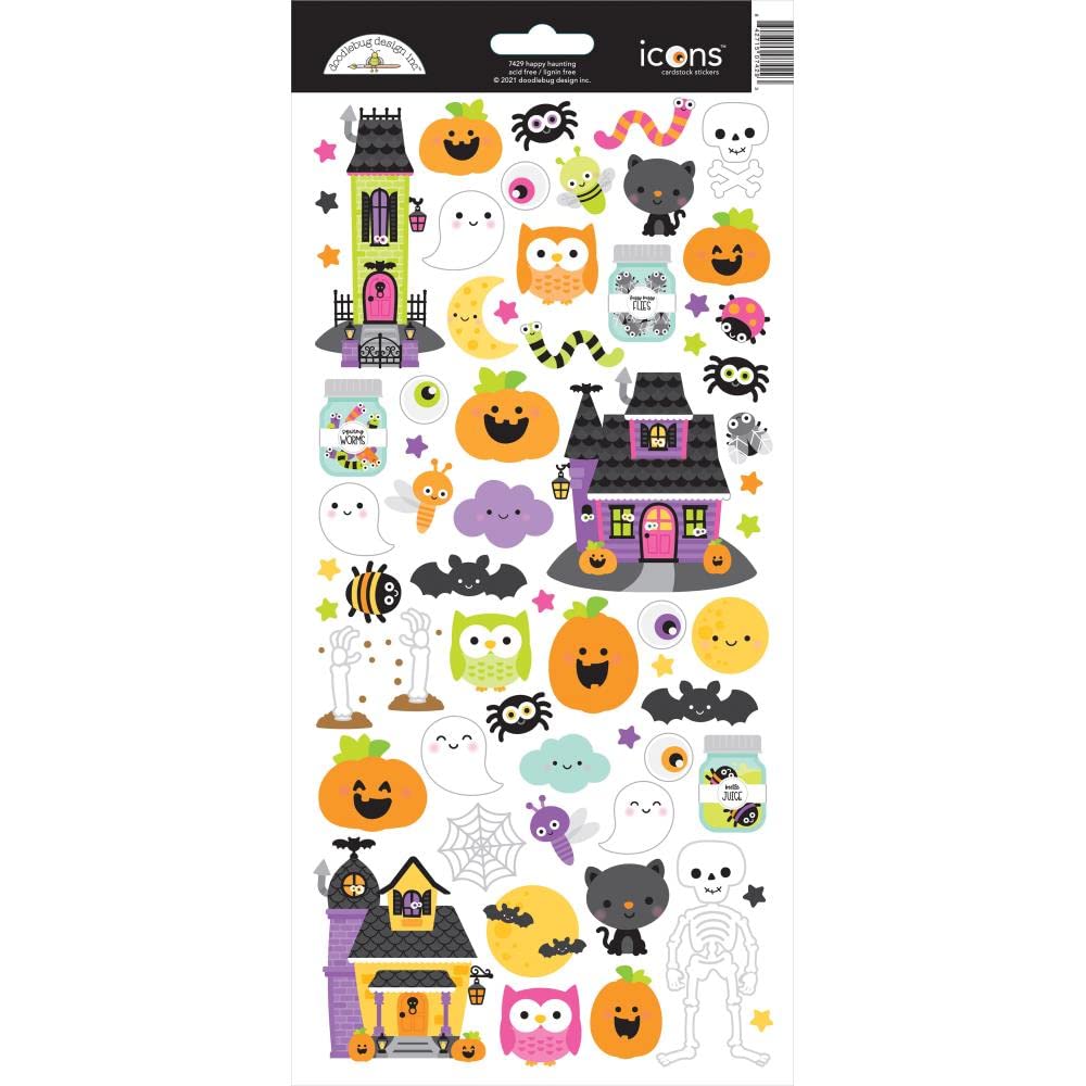 Doodlebug Happy Haunting Cardstock Stickers 6x13 Inch - Halloween Scrapbooking Supplies ST7429 - Perfect for DIY Scrapbooks, Cards, and Party Decorations