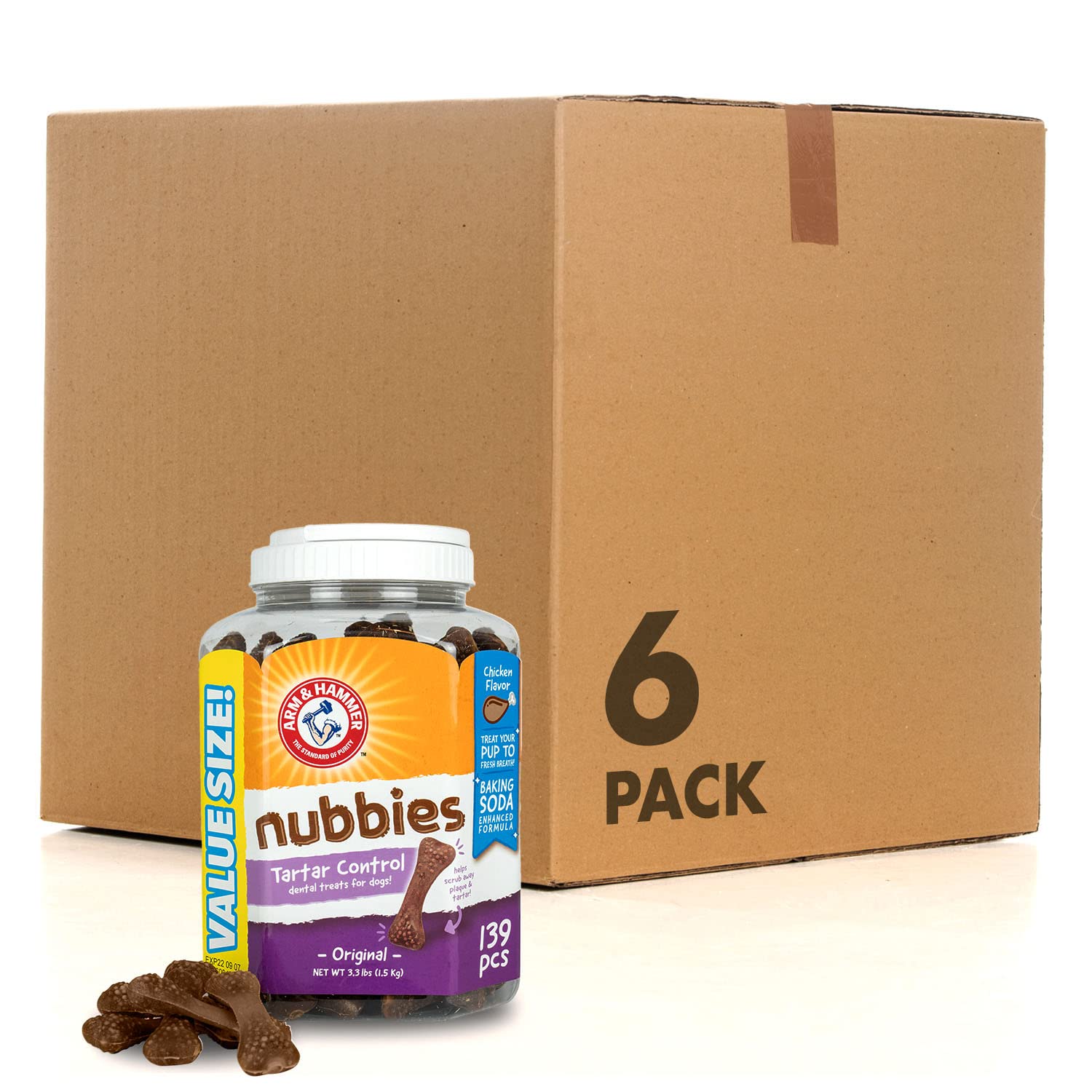 Arm & Hammer for Pets Nubbies Tartar Control Dental Treats for Dogs - 6 Pack (139 Count) | Chicken Flavor Dental Chews for Fresh Breath, Plaque & Tartar Removal | Perfect for Small & Medium Dogs Daily Oral Care