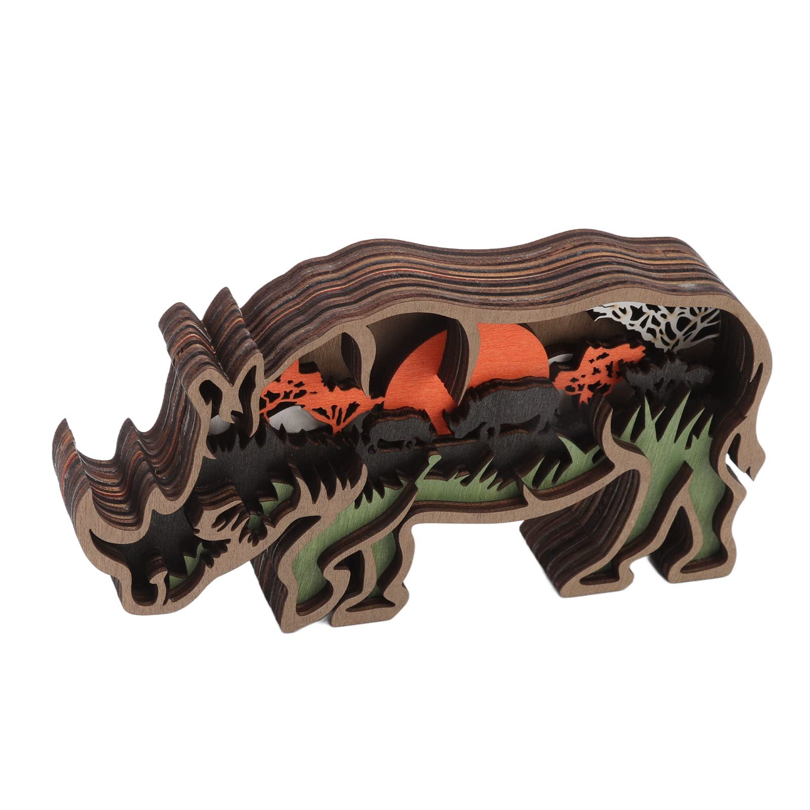 GLOGLOW Wooden Rhino Statue Lamp with Built-in Battery - Handcrafted Decorative Animal Night Light for Home & Outdoor Decor | Perfect for Patio, Garden, or Living Room Ambiance