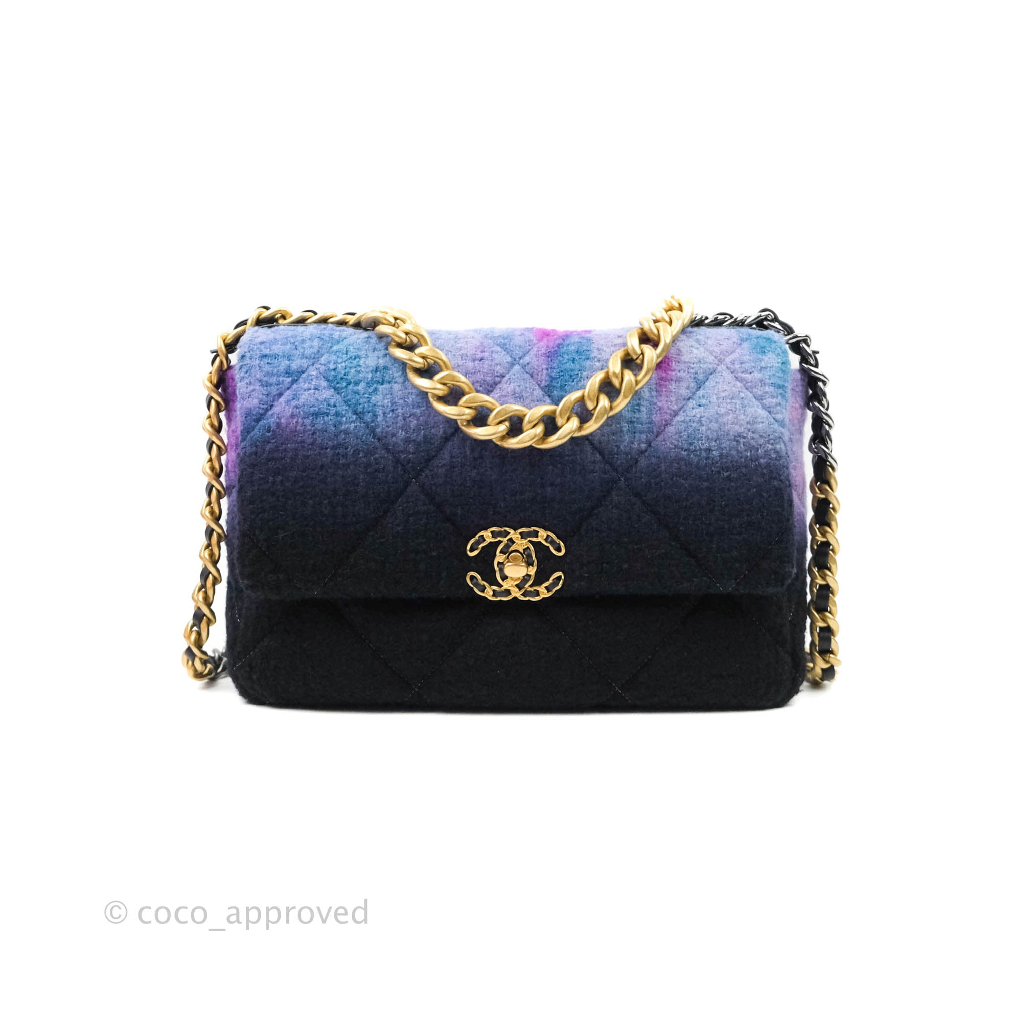Chanel 19 Medium Flap Bag in Ombre Purple & Black Tweed with Mixed Hardware - Perfect for Luxury Fashion & Evening Events