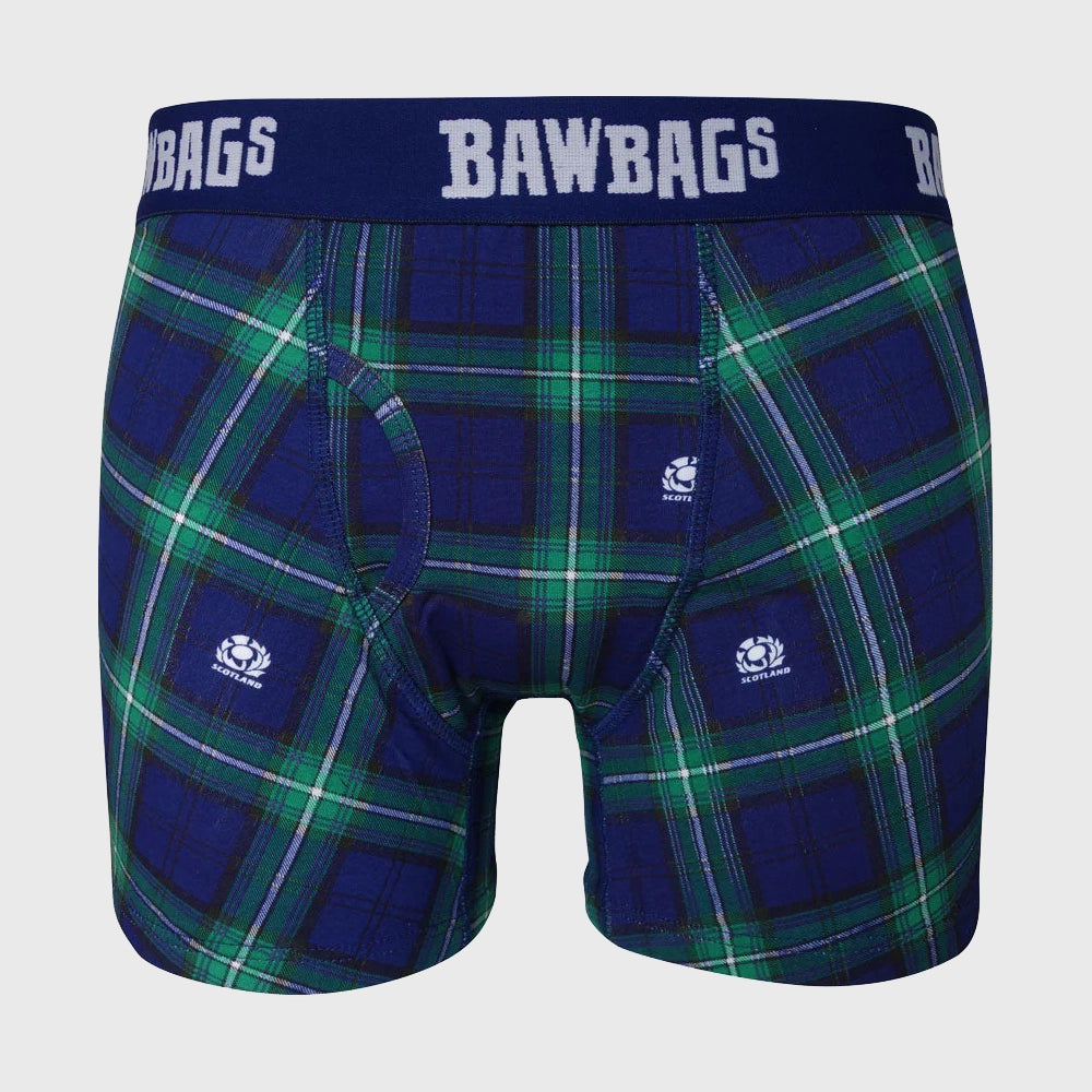 Bawbags Scotland Rugby Tartan Boxer Shorts - Navy/Green Plaid Underwear for Men | Comfortable & Breathable for Sports, Travel & Everyday Wear