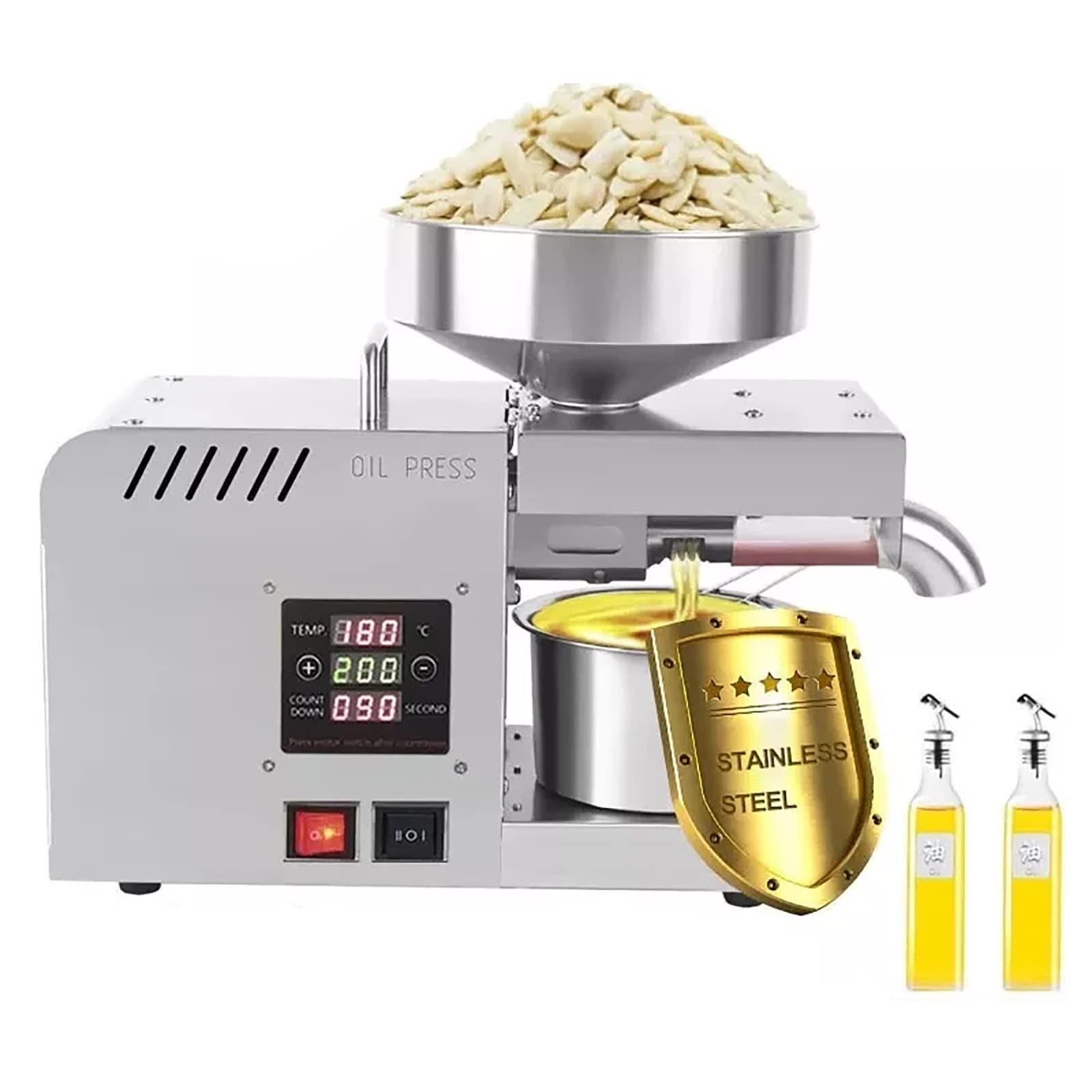Automatic Oil Press Machine for Home & Commercial Use - Cold & Hot Press with Digital Temperature Control, Food Grade Stainless Steel Oil Extractor - Perfect for Making Peanut, Olive, Coconut & Sesame Oils
