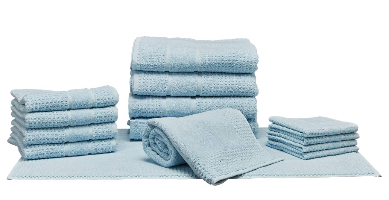 Premium 100% Cotton Turkish Waffle Terry Towels Set - 14 Piece Luxury Bath Towels in Seafoam Color | Soft, Absorbent & Quick-Drying | Perfect for Spa, Bathroom & Beach Use