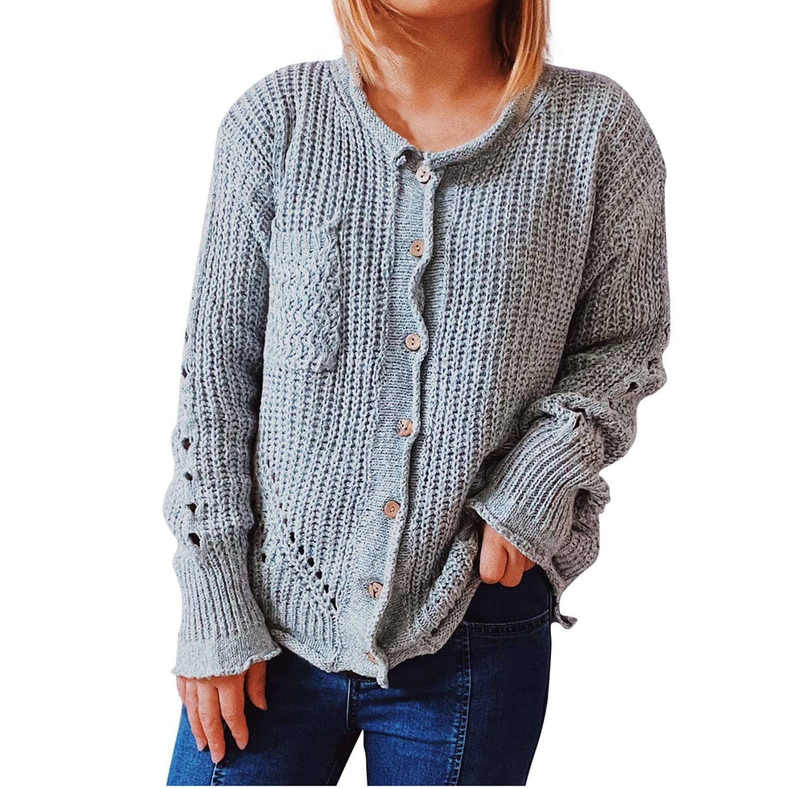 2022 New Women's Fashion Crewneck Waffle Knit Sweater - Long Sleeve Loose Fit Hooded Cardigan for Autumn | Cozy Fall Layering, Casual Outfits & Outdoor Activities