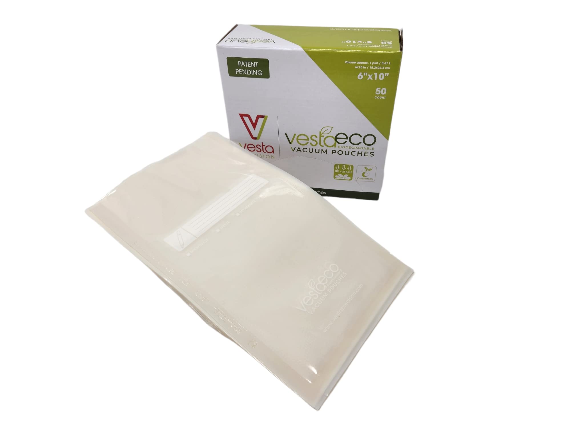 **VestaEco Commercial Compostable Vacuum Seal Bags (6x10 Inches, 50 Count) – Eco-Friendly Food Storage for Freshness & Waste Reduction – Perfect for Sous Vide, Meal Prep & Freezer Organization**    (Note: 