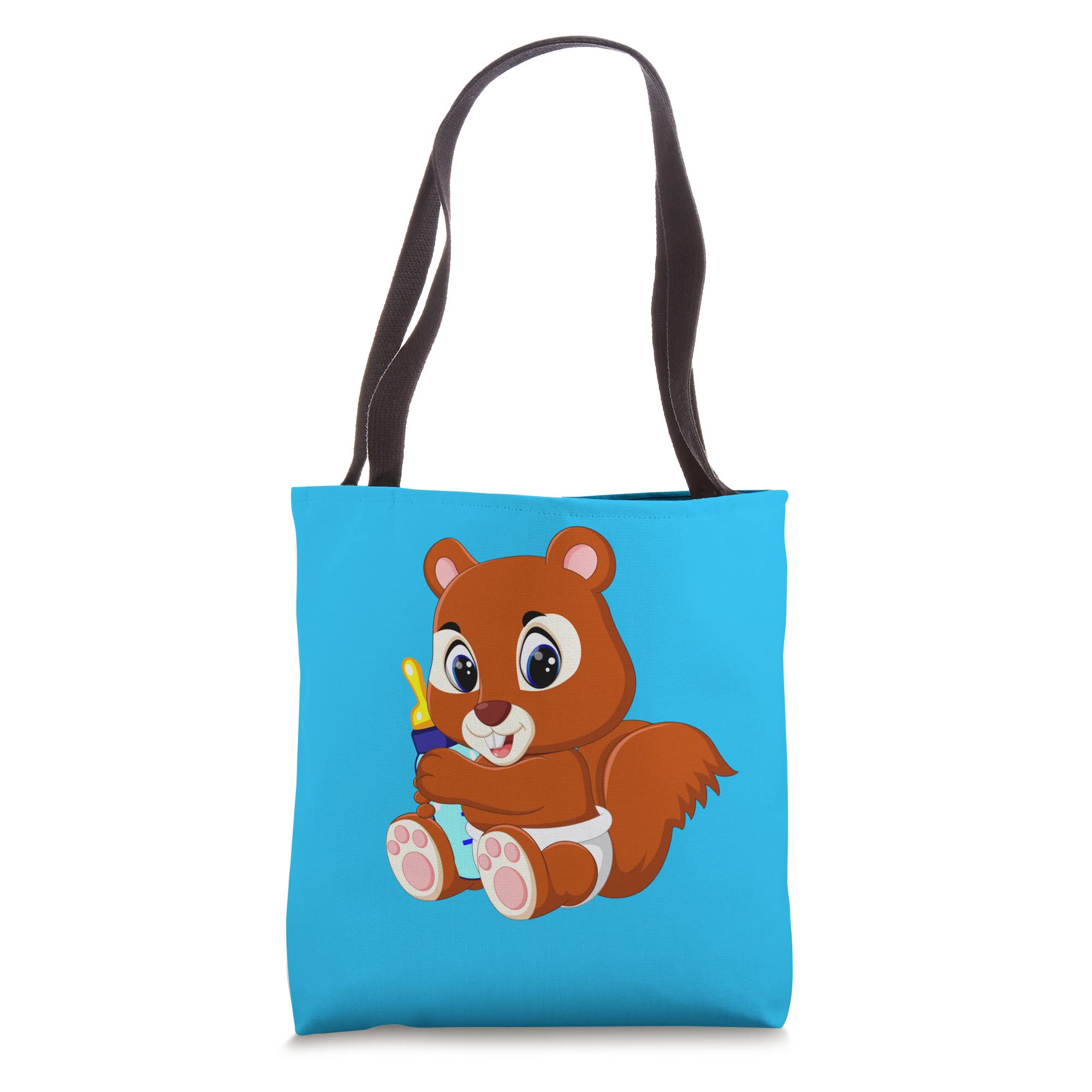 Adorable Baby Squirrel in Diaper with Feeding Bottle - Cute Animal Tote Bag for Nursery, Baby Shower Gift & Wildlife Lovers