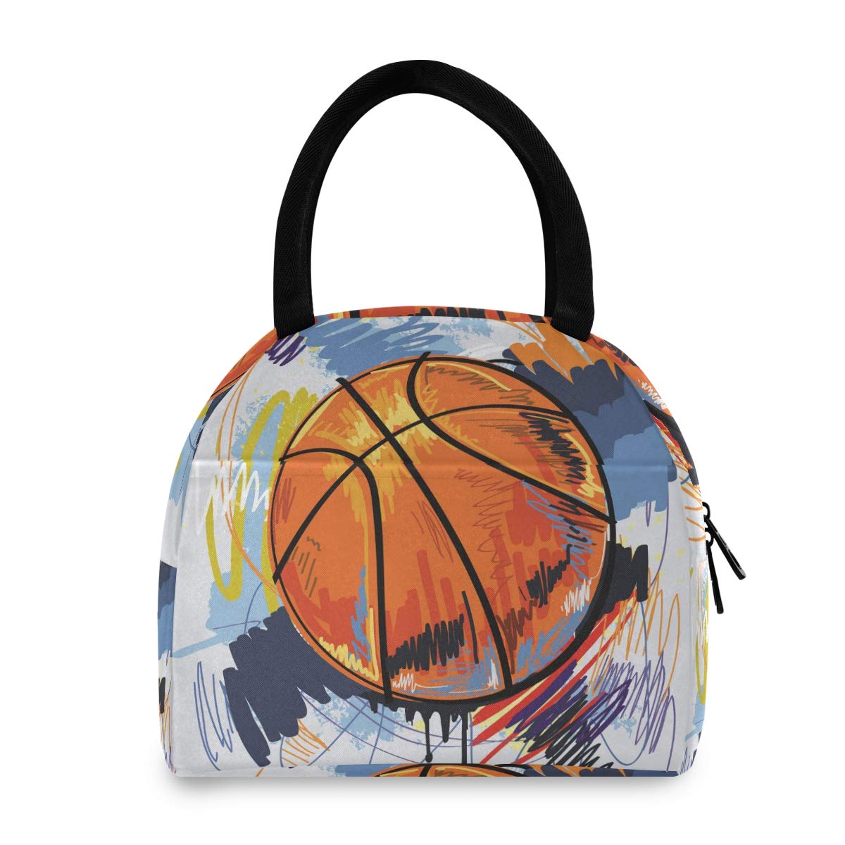 Insulated Lunch Bag for Women & Men - Hand Drawn Basketball Design Reusable Lunch Box for Work, School, Picnic | Perfect for Office, College, Outdoor Activities & Meal Prep