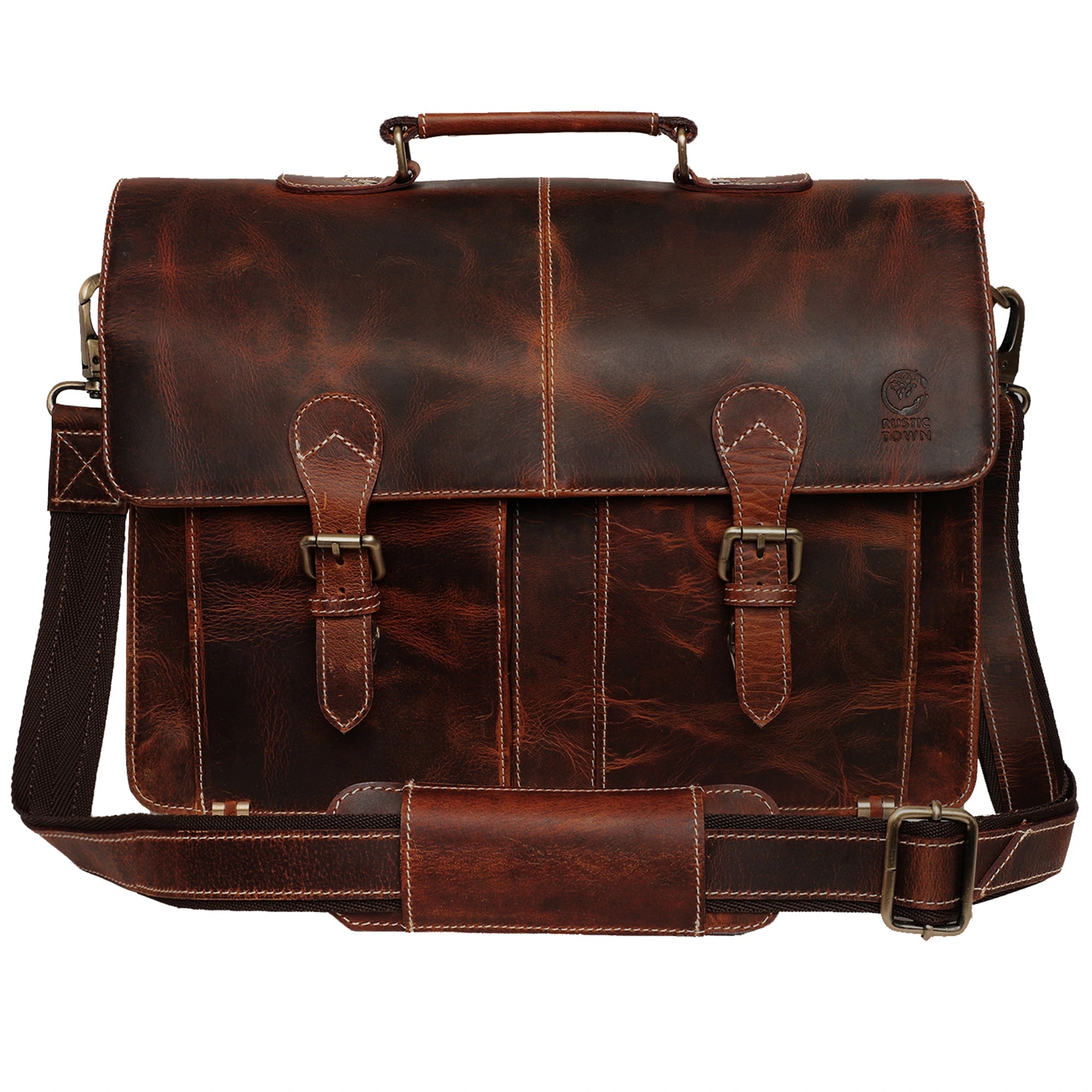 Wayne Premium 16 Inch Genuine Leather Satchel Briefcase for Men & Women - Business Laptop Bag with Shoulder Strap (Walnut Brown) - Perfect for Office, Work, Travel & Daily Commute