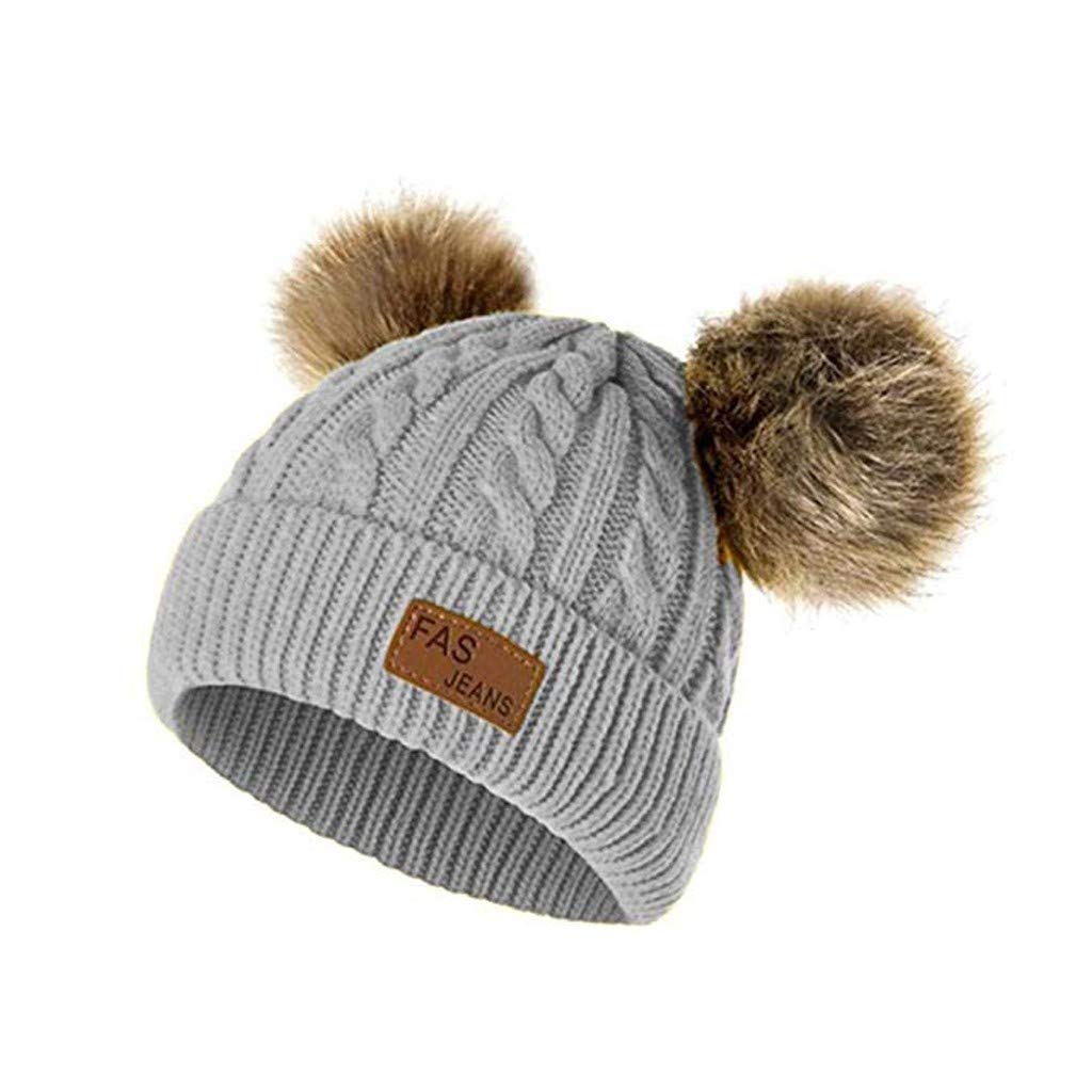 Girls & Boys Wool Knit Beanie Hats with Adorable Plush Hairball Ears - Warm Windproof Twisted Knit Winter Caps for Kids | Perfect for Snow Play, Skiing & Cold Weather Outdoor Activities
