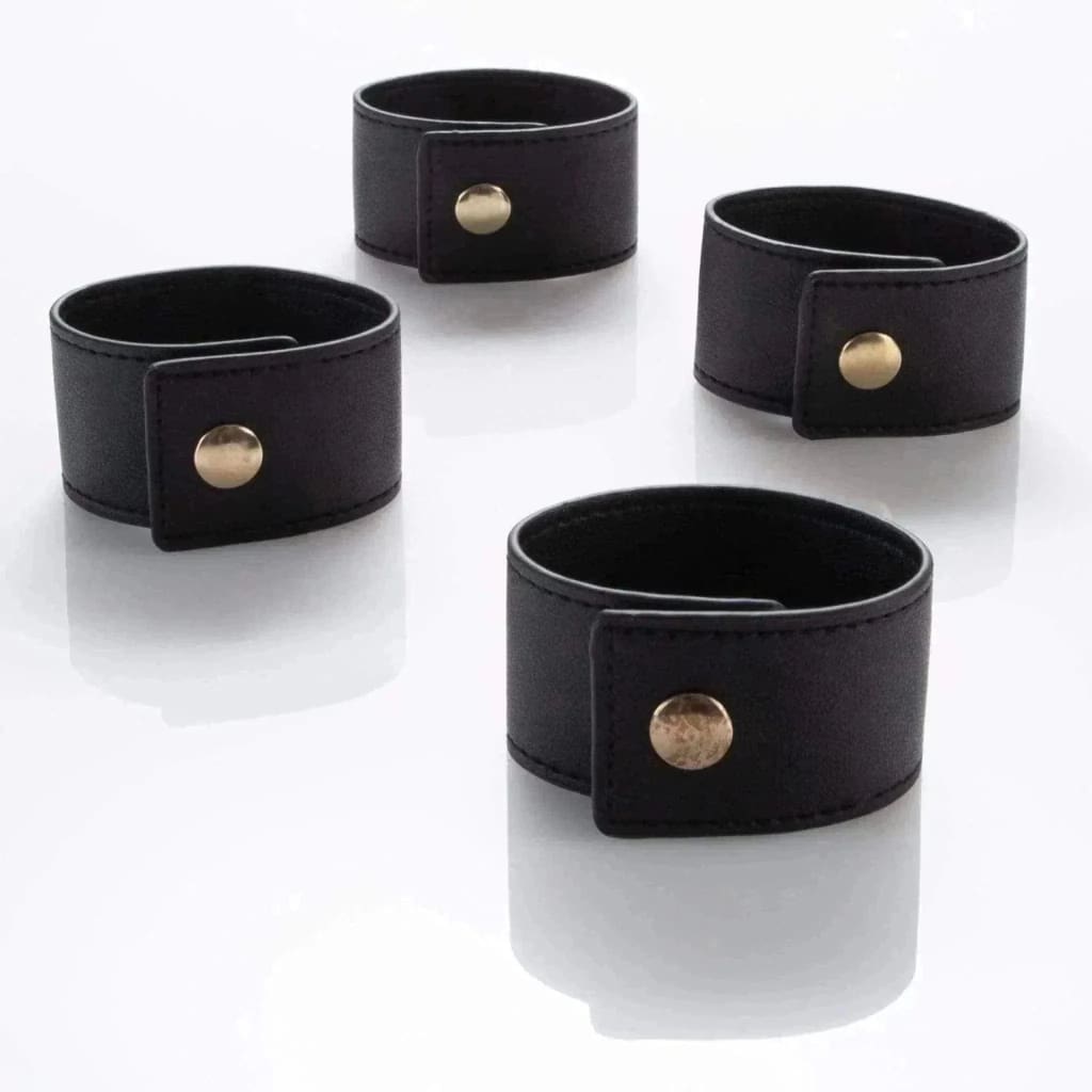 7.5 Inch Black & Gold Snap Faux Leather Napkin Rings Set of 4 - Elegant Table Setting for Weddings, Dinner Parties & Holiday Decor