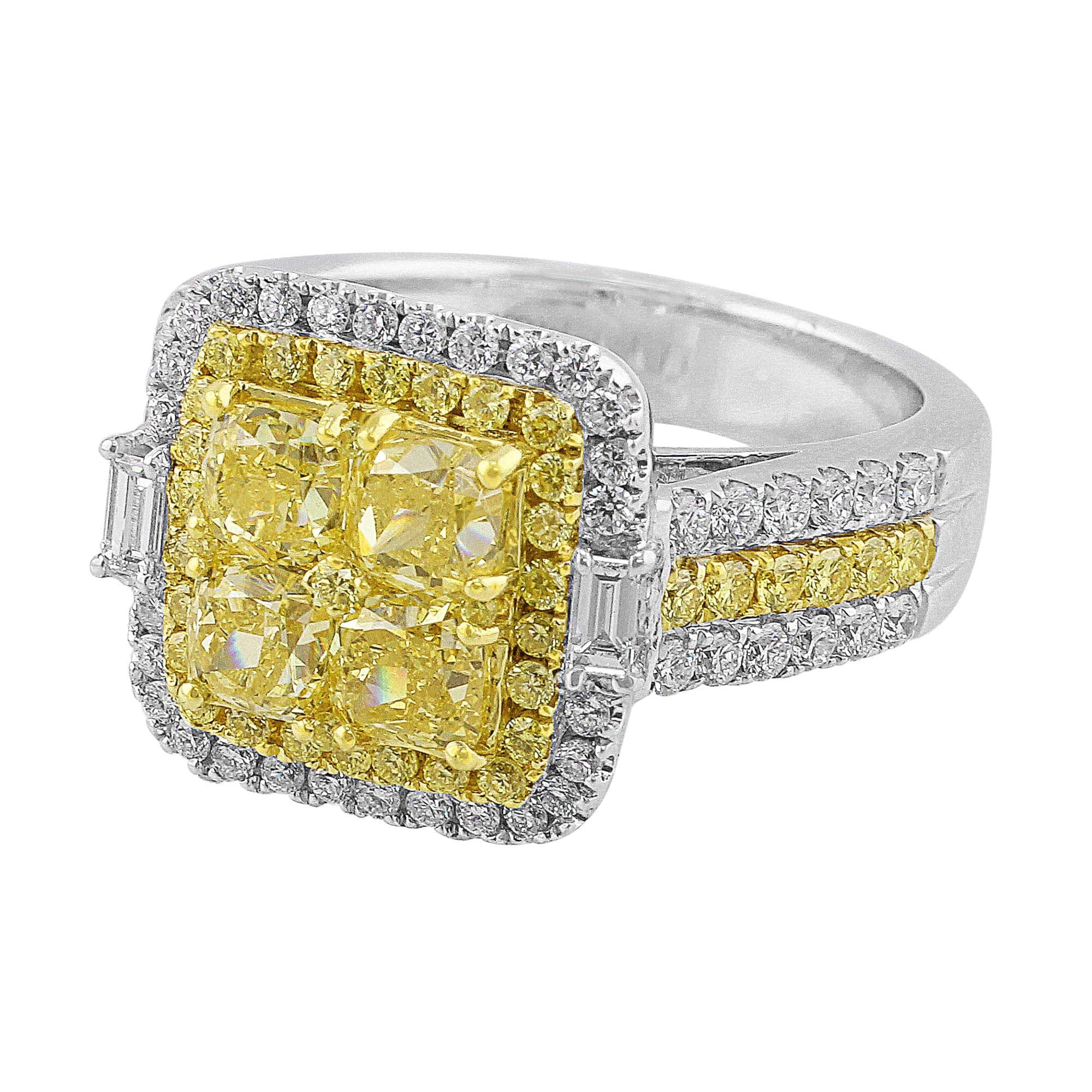 18K White & Yellow Gold Square Diamond Ring with Yellow & White Accent - Perfect for Engagement, Wedding & Anniversary Gifts