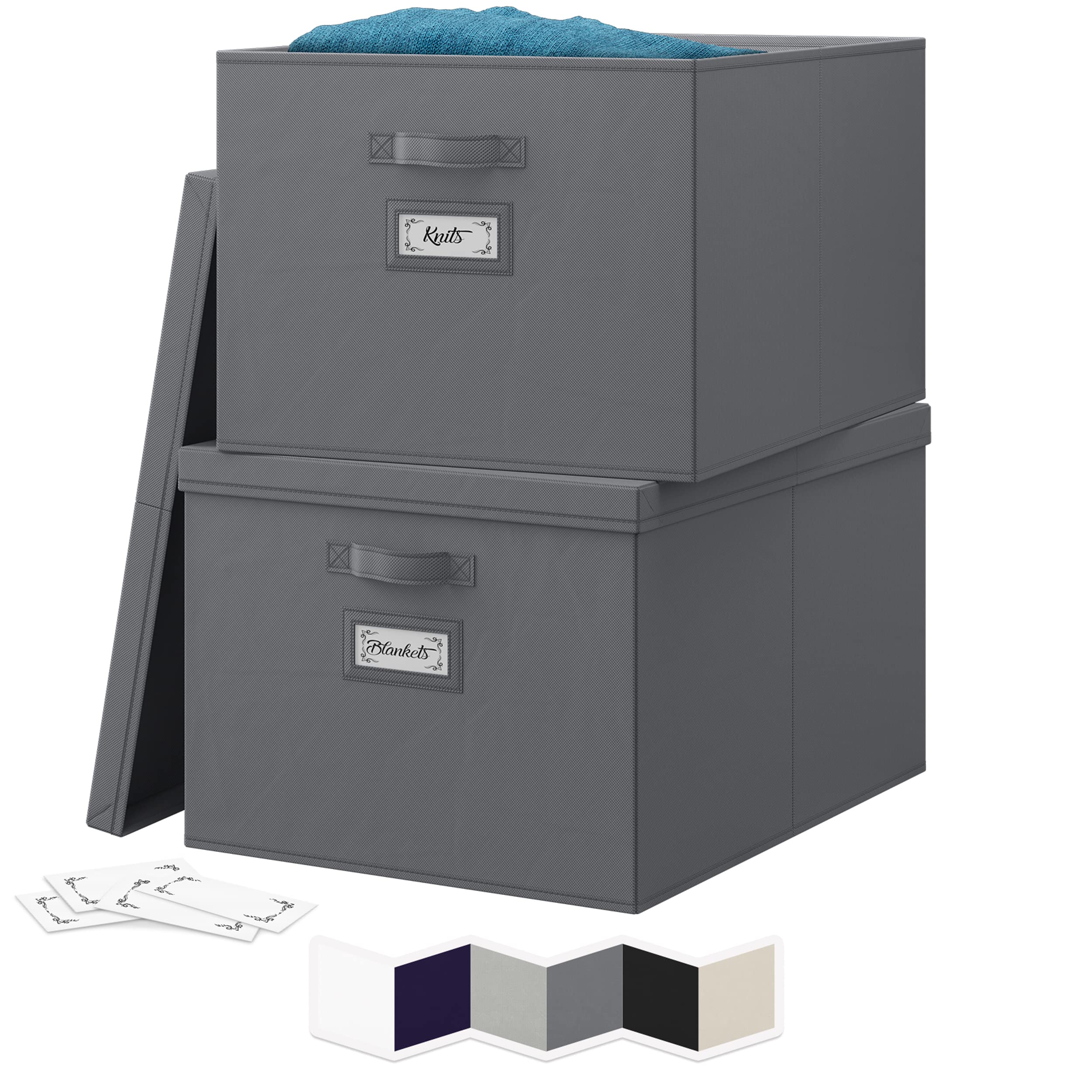 Extra Large Storage Bins with Lids and Labels (Set of 2) - Heavy-Duty Fabric Storage Organizers with Removable Lids & Dual Handles - 84 QT Grey - Perfect for Home Organization, Toy Storage, Closet Organizer, Photo Albums, and Seasonal Clothes Storage