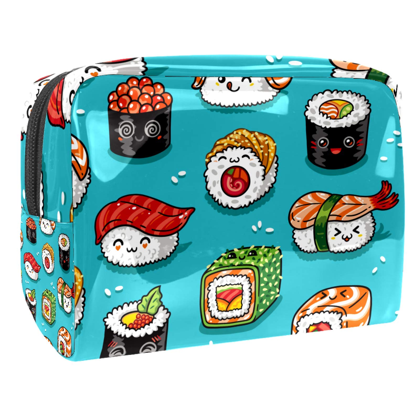 Portable Waterproof Makeup Bag with Zipper - Travel Toiletry Organizer for Women - Cute Japanese Sushi Pattern Cosmetic Pouch - Perfect for Travel, Gym, and Daily Storage