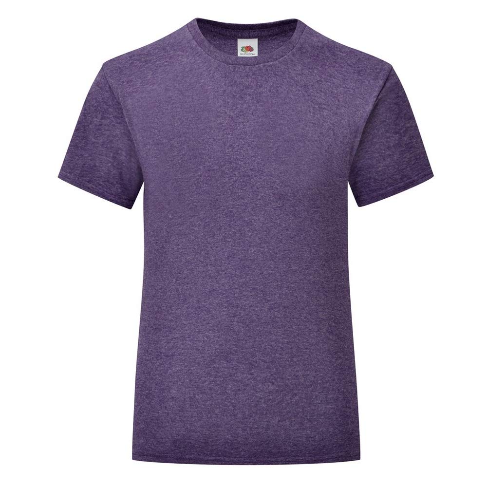 Fruit of the Loom Girls Iconic Heather Purple T-Shirt for Ages 7-8 | Soft Cotton Kids Tee for School, Play & Everyday Wear
