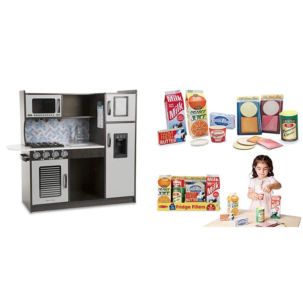 Melissa & Doug Wooden Play Kitchen Set with Fridge & Groceries for Kids Pretend Cooking