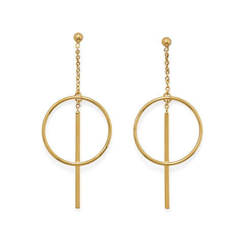 14K Gold Plated Long Bar with Circle Post Earrings for Women - Elegant Dangle Earrings for Parties, Weddings & Everyday Wear