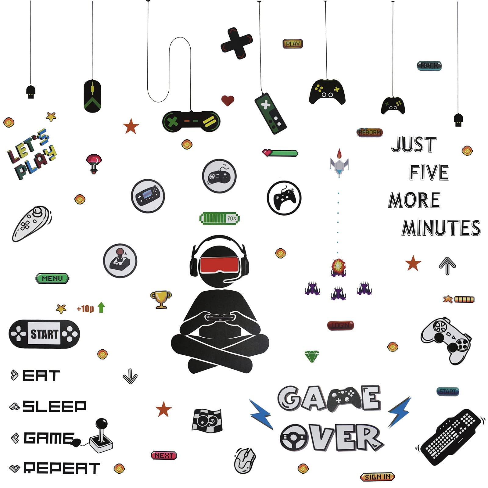 Maydahui Video Game Wall Decals - 45 x 45 Inch Gamer Stickers for Bedroom, Living Room & Game Room Decor - Perfect for Men, Kids & Boys Gaming Setup