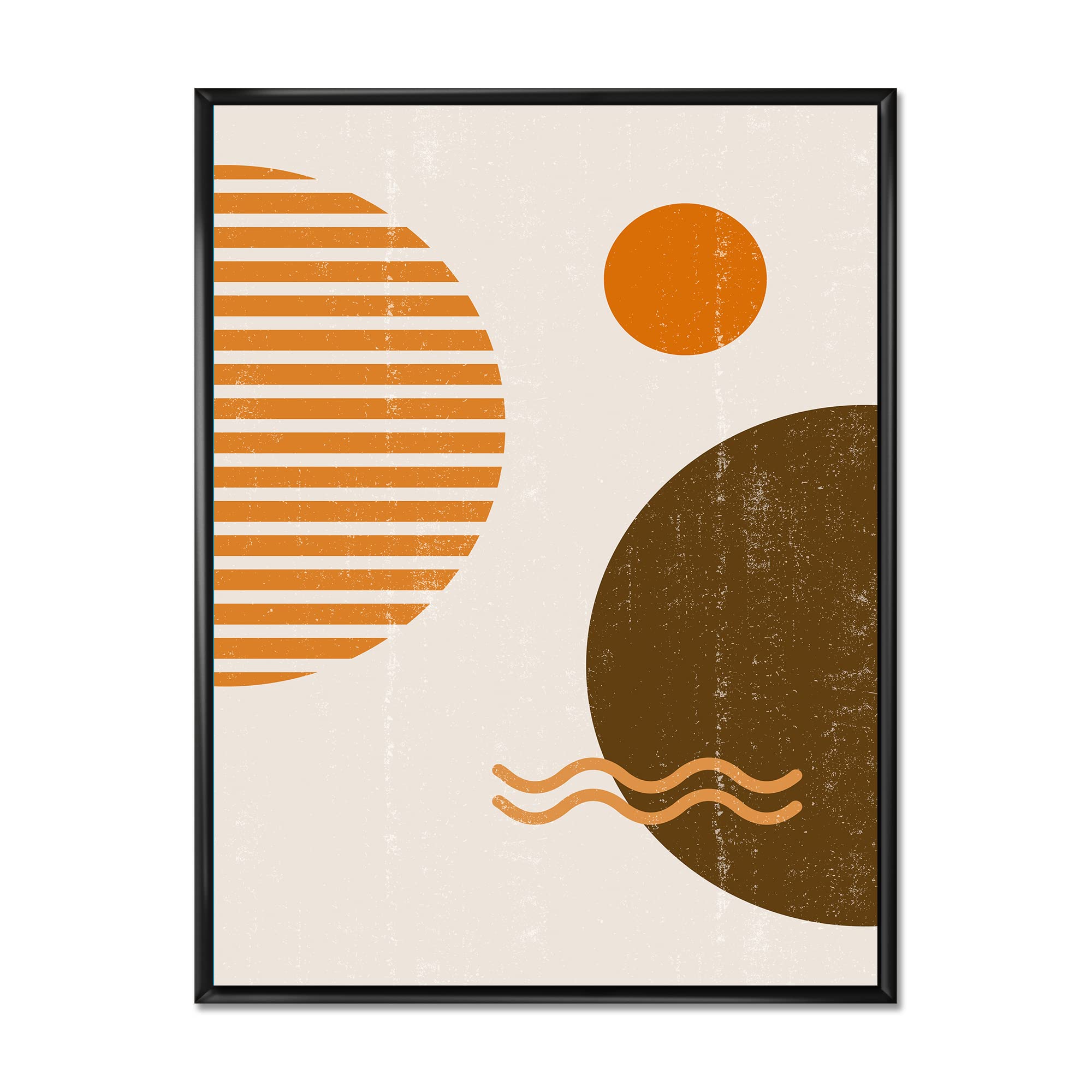 Abstract Minimal Sun and Moon Wall Art - Earth Tone Framed Canvas Print for Living Room & Bedroom Decor | Modern Home & Office Wall Decor