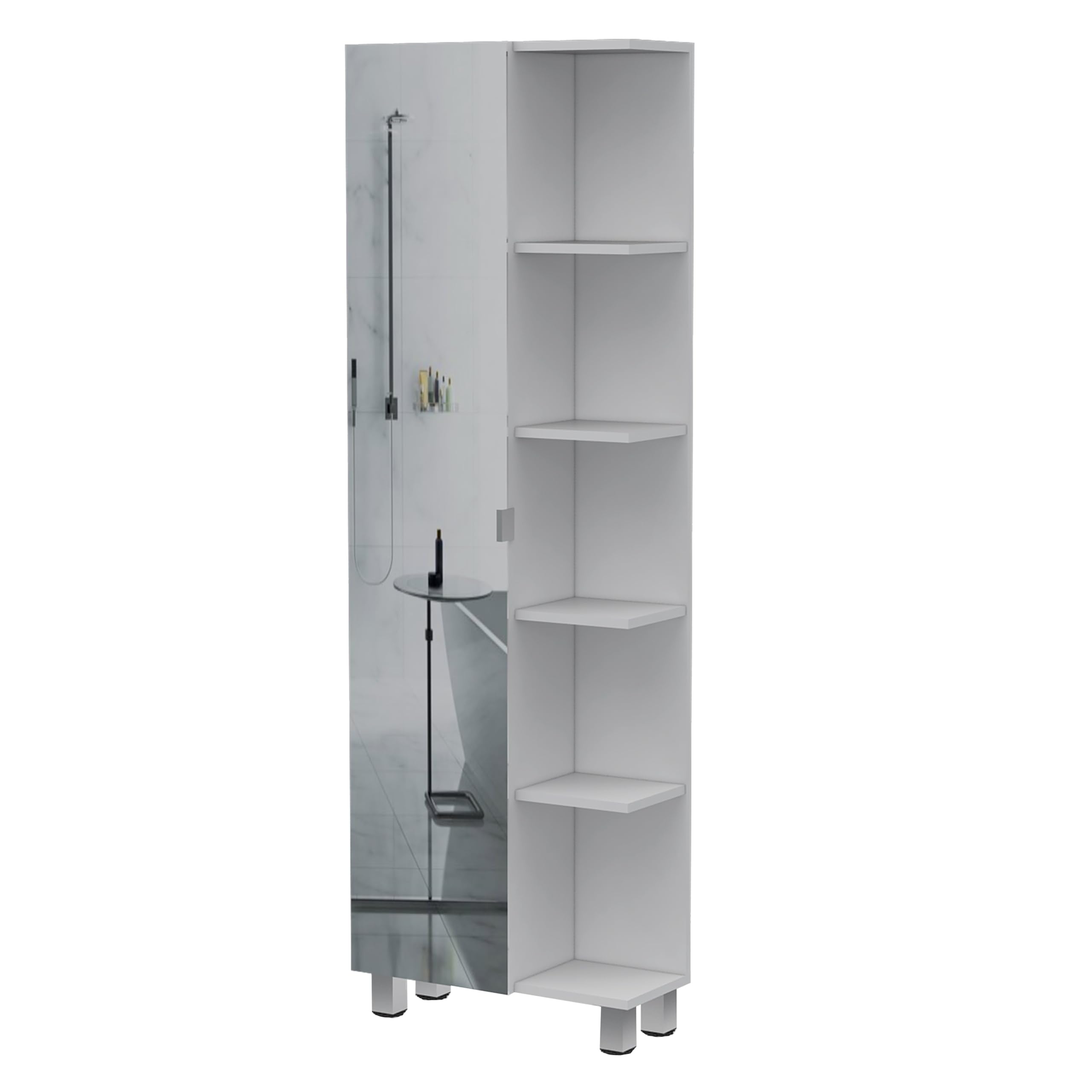 Tuhome Urano Mirror Linen Cabinet with 4 Interior & 5 External Shelves - White | Modern Storage Solution for Bedroom, Bathroom & Entryway Organization