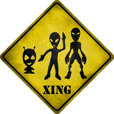 Alien Xing Novelty Metal Street Crossing Sign - Unique Sci-Fi Decor for Home, Office & Outdoor Use