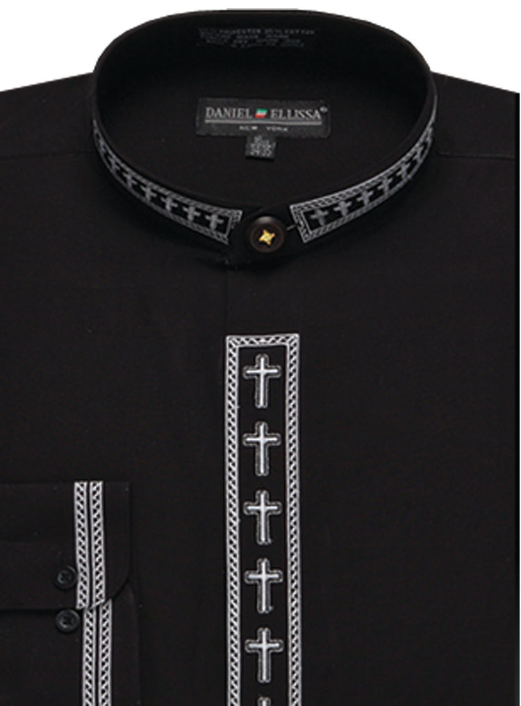 Daniel Ellissa Banded Collar DS2005 C Black/White Men's Dress Shirt - Formal Office Wear & Business Attire for Professional Occasions