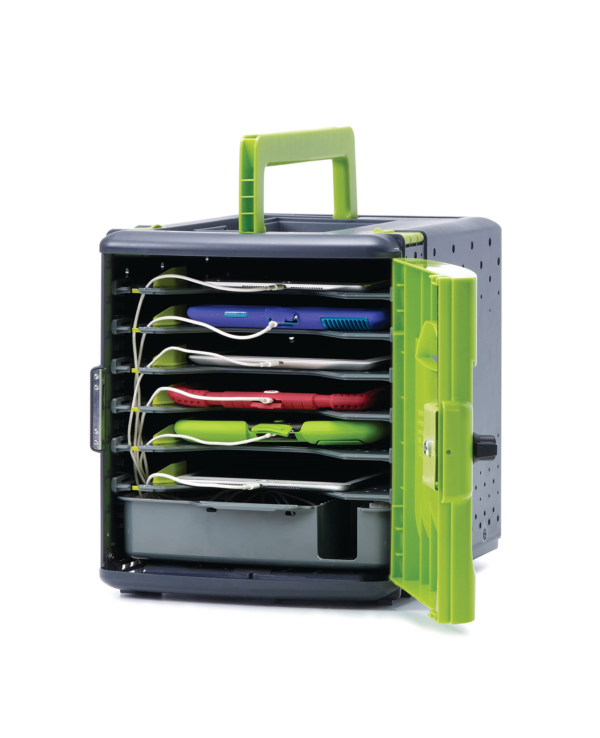 Copernicus Premium 6-Device Lockable Charging Station for Classroom - Tech Tub2 with 6 Extension Cords | Secure Charging Solution for iPads, Chromebooks & Tablets (Green/Black) | Perfect for Schools, Libraries & Office Charging Stations