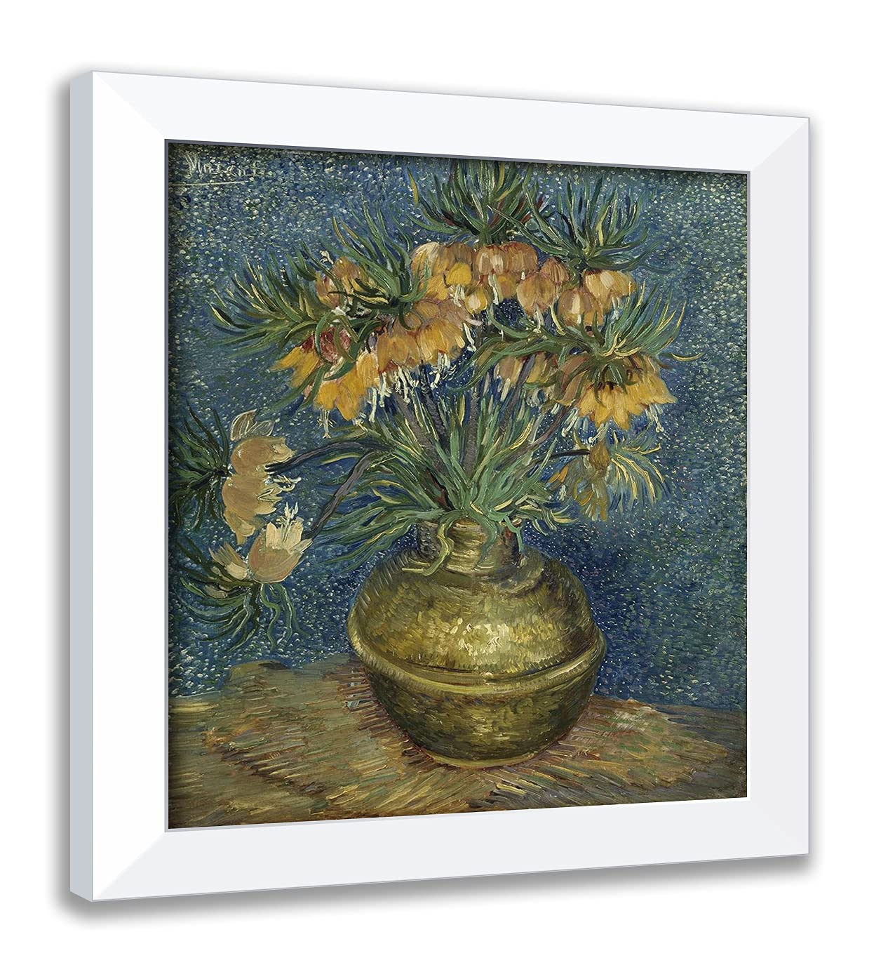Vincent Van Gogh Imperial Fritillaries in a Copper Vase - 20x24 Inch White Modern Framed Art Print - Premium Wall Decor for Living Room, Bedroom & Office