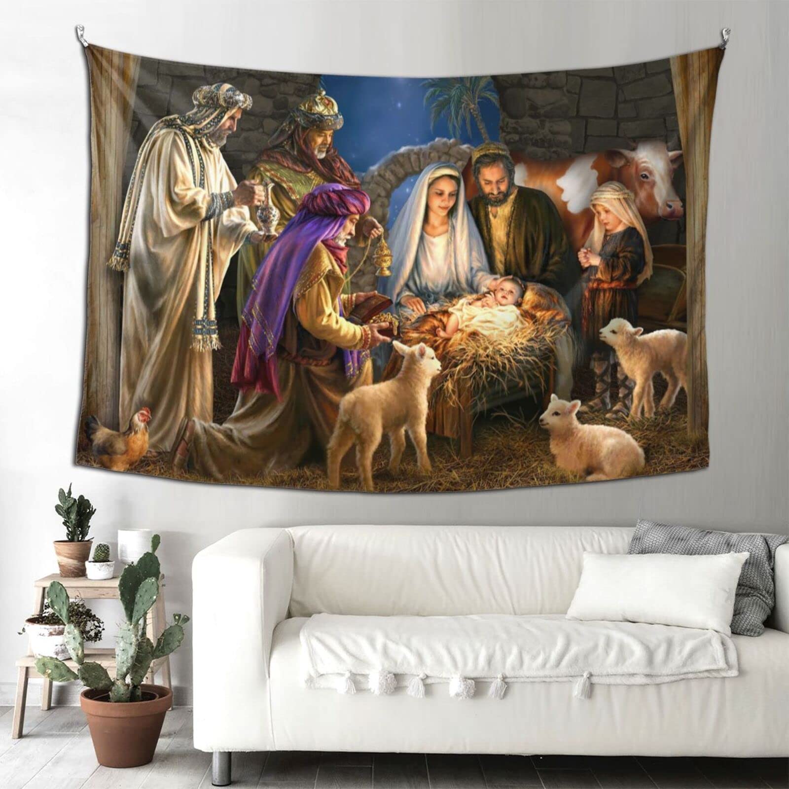 Nativity Scene Tapestry Wall Hanging - Christmas Religious Wall Art Decor for Bedroom & Living Room | Soft, Skin-Friendly Fabric | Perfect for Holiday Home Decor, Church Events & Gift Giving