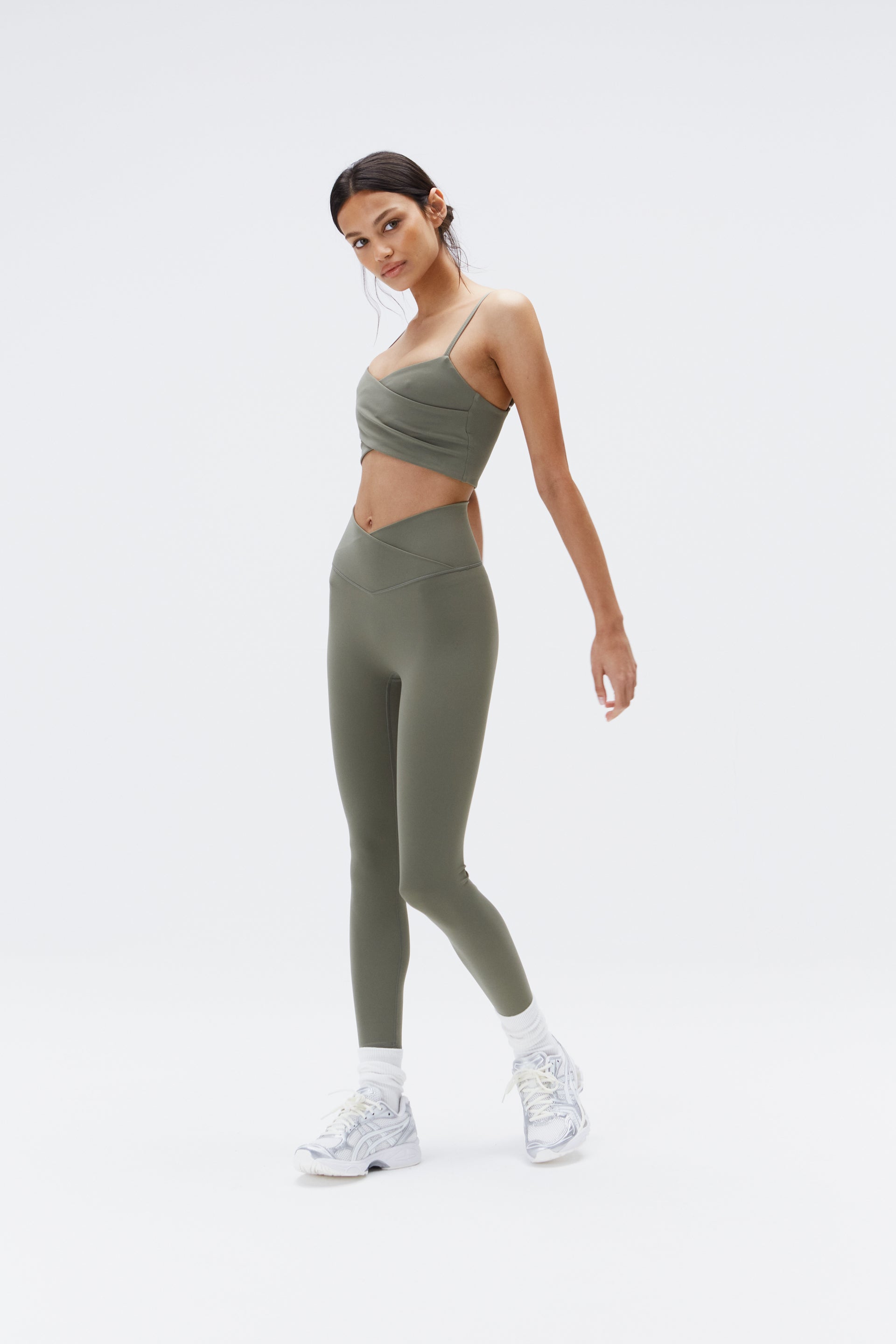 Ultimate Wrap Over Leggings for Women - Olive Green High Waist Yoga Pants | Perfect for Workouts, Lounge & Everyday Wear