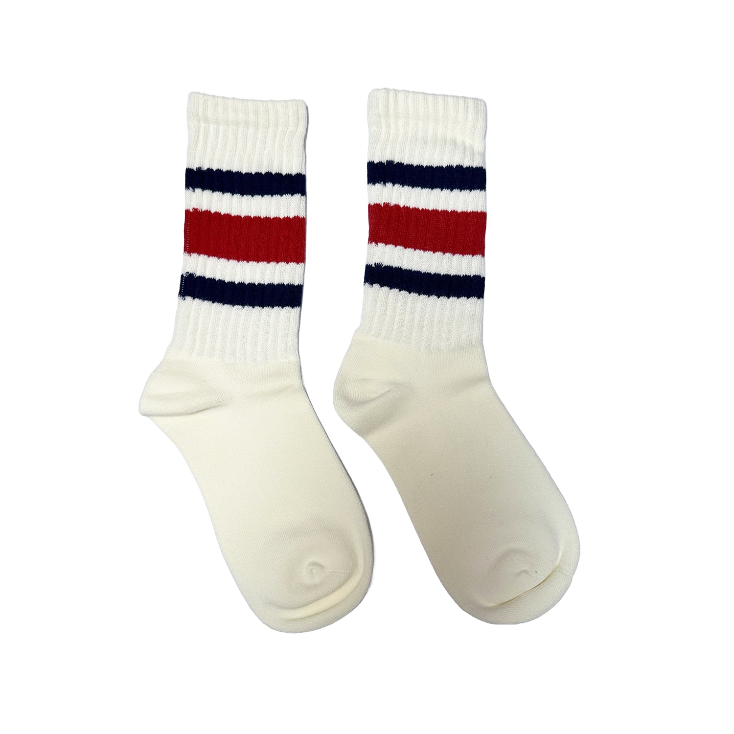 FLOOF Varsity Crew Socks - Red & Black Striped Athletic Socks for Men & Women - Perfect for Sports, School, and Casual Wear