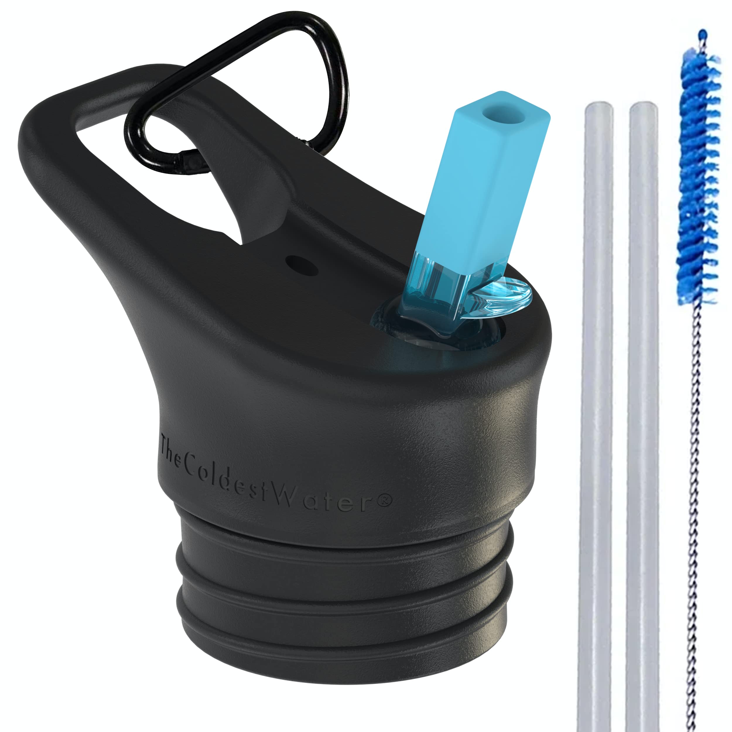 COLDEST Insulated Standard Mouth Hydro Flask with Flip Top Lid - Multi-Compatible Straw Cap for 12, 21, Gallon Lids - Black - Perfect for Outdoor Adventures, Gym, and Travel