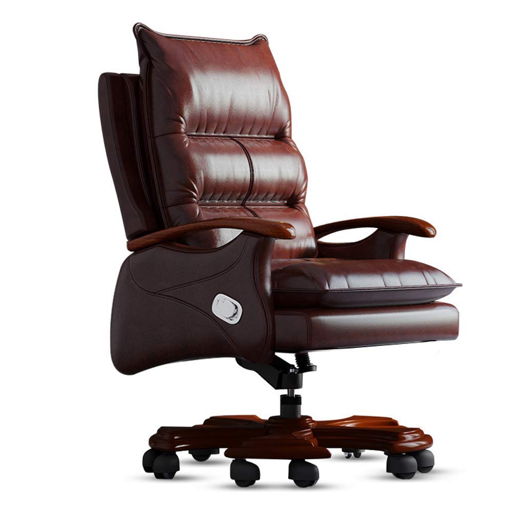 Premium Leather Executive Office Chair - Ergonomic Boss Chair with Solid Wood Base, Reclining & Swivel Computer Desk Chair for Home & Business (Cowhide-Black) - Perfect for Home Offices, Conference Rooms & Executive Suites
