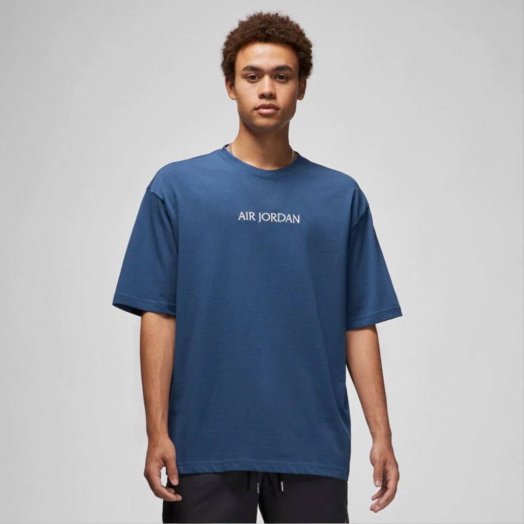 AIR JORDAN Wordmark Short Sleeve T-Shirt - French Blue | Men's Casual Cotton Tee for Streetwear & Basketball Fans