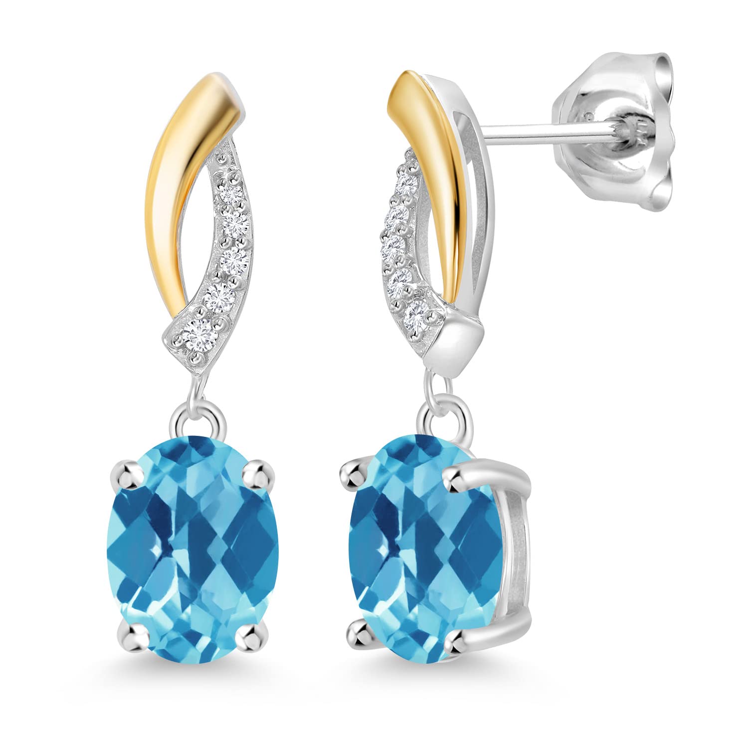 8X6MM Oval Gemstone & Lab-Grown Diamond Drop Dangle Earrings for Women | 925 Sterling Silver & 10K Yellow Gold Fine Jewelry | Birthstone Gift for Mom, Wife, Her | Perfect for Weddings, Anniversaries & Special Occasions
