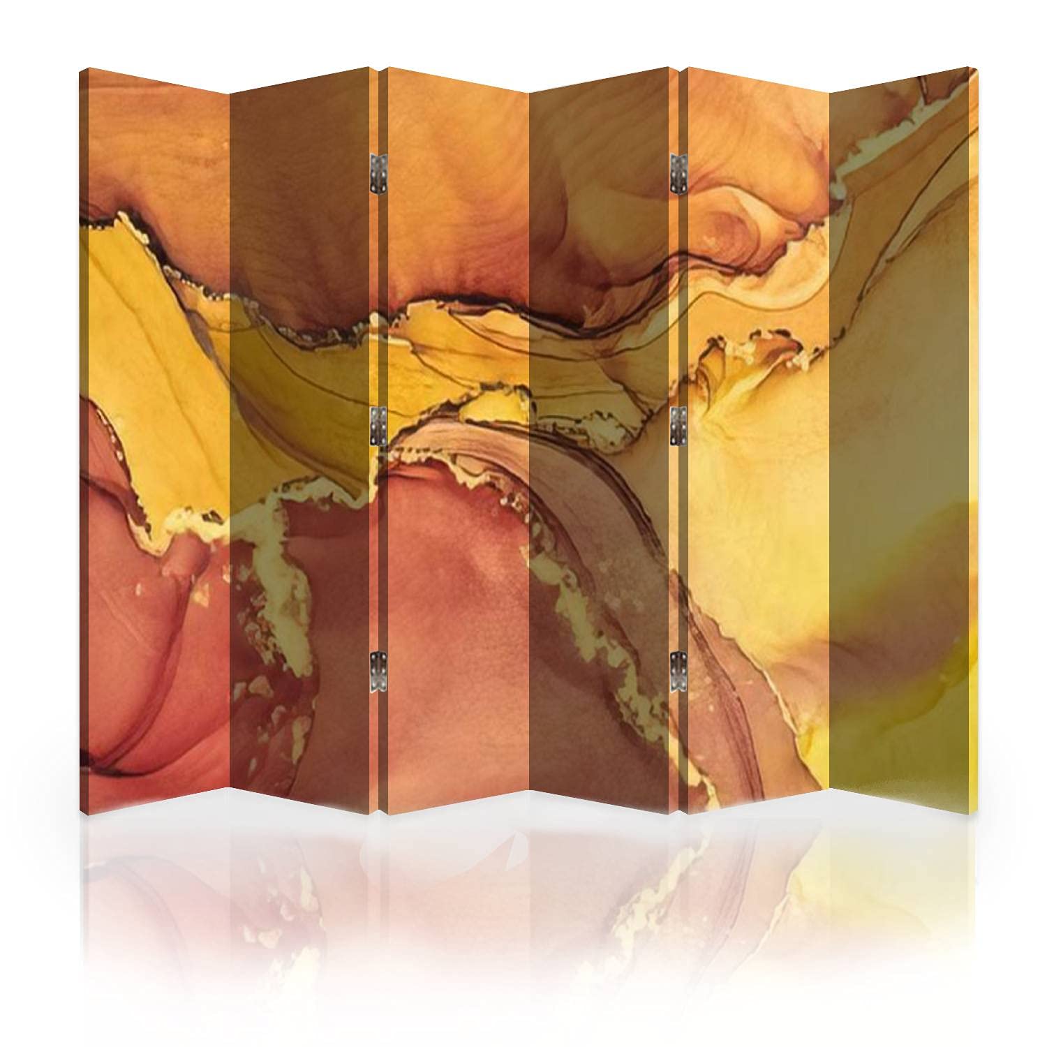 Natural Luxury Abstract Fluid Art Canvas Room Divider Screen - 6 Panel Folding Privacy Partition with Alcohol Ink Technique | Perfect for Home Office, Living Room, and Studio Spaces
