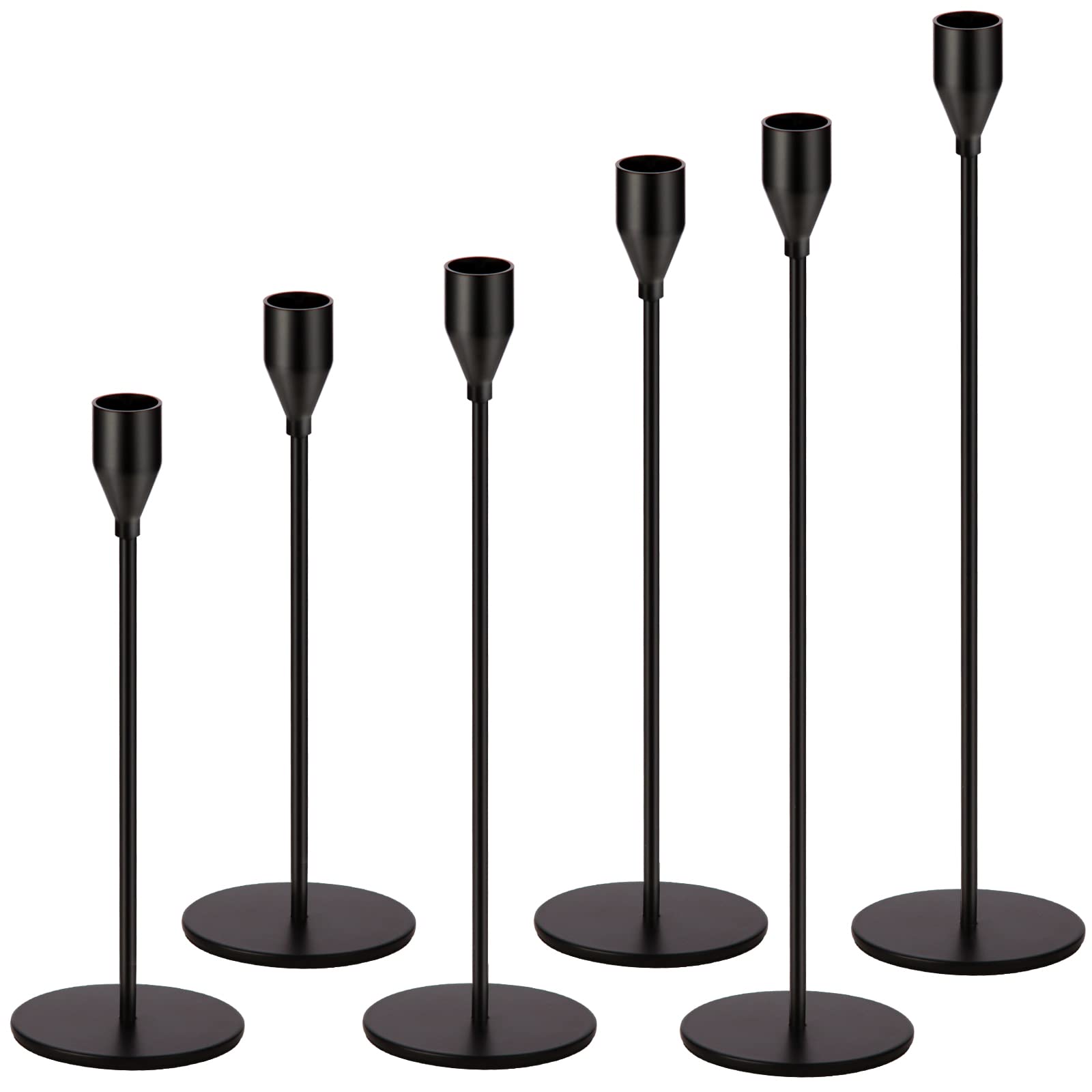 Elegant Matte Black Metal Candle Holders Set of 6 - 3/4 Inch Candle Stand for Wedding Centerpieces, Dining Table Decor, Party Lighting - Fits Standard & LED Candles for Romantic Ambiance & Home Decor