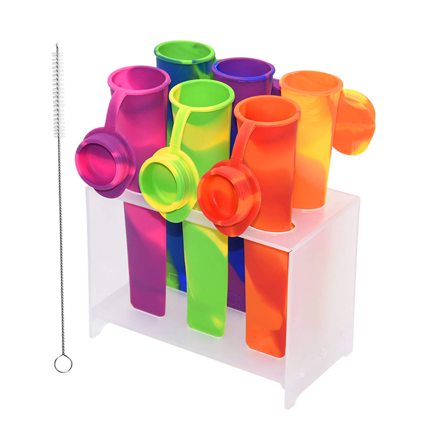 BPA-Free Silicone Popsicle Molds Set of 6 with Rack & Cleaning Brush - Reusable Ice Pop Makers for Kids & Adults - Perfect for Summer Treats, Birthday Parties & Healthy Snacks