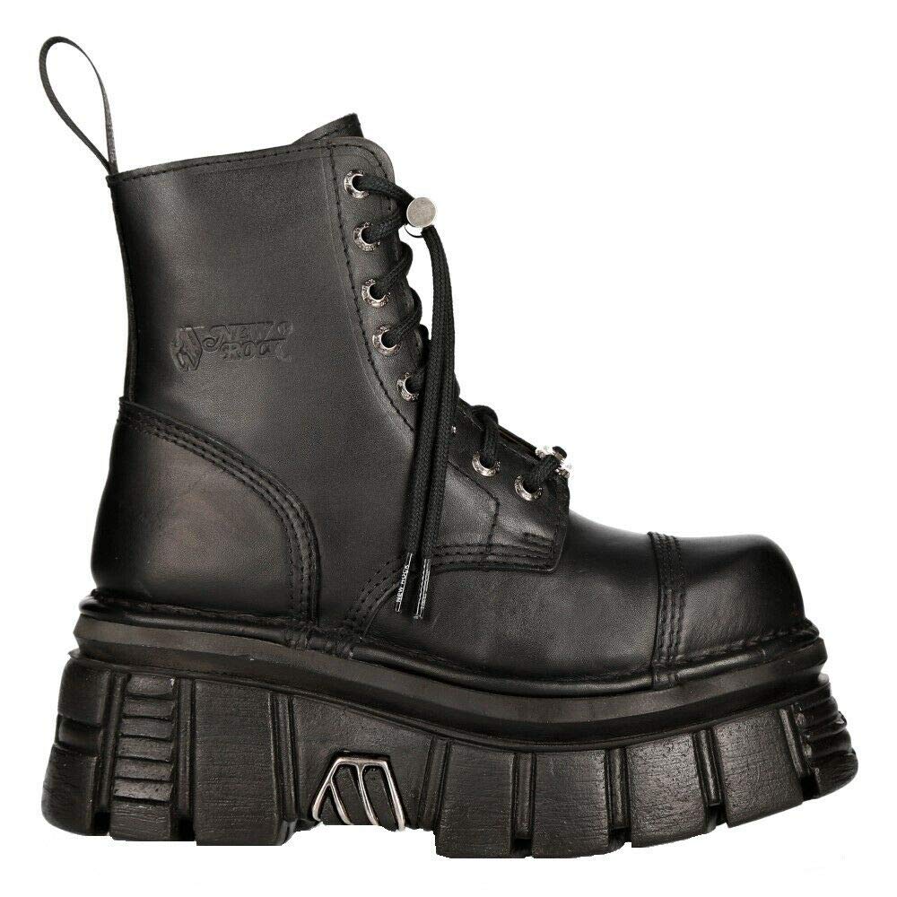 NEW ROCK M-NEWMILI083-S21 Combat Boots Black Leather Platform Biker Shoes for Women & Men - Gothic Punk Motorcycle Riding, Fashion Streetwear, Cosplay & Night Out