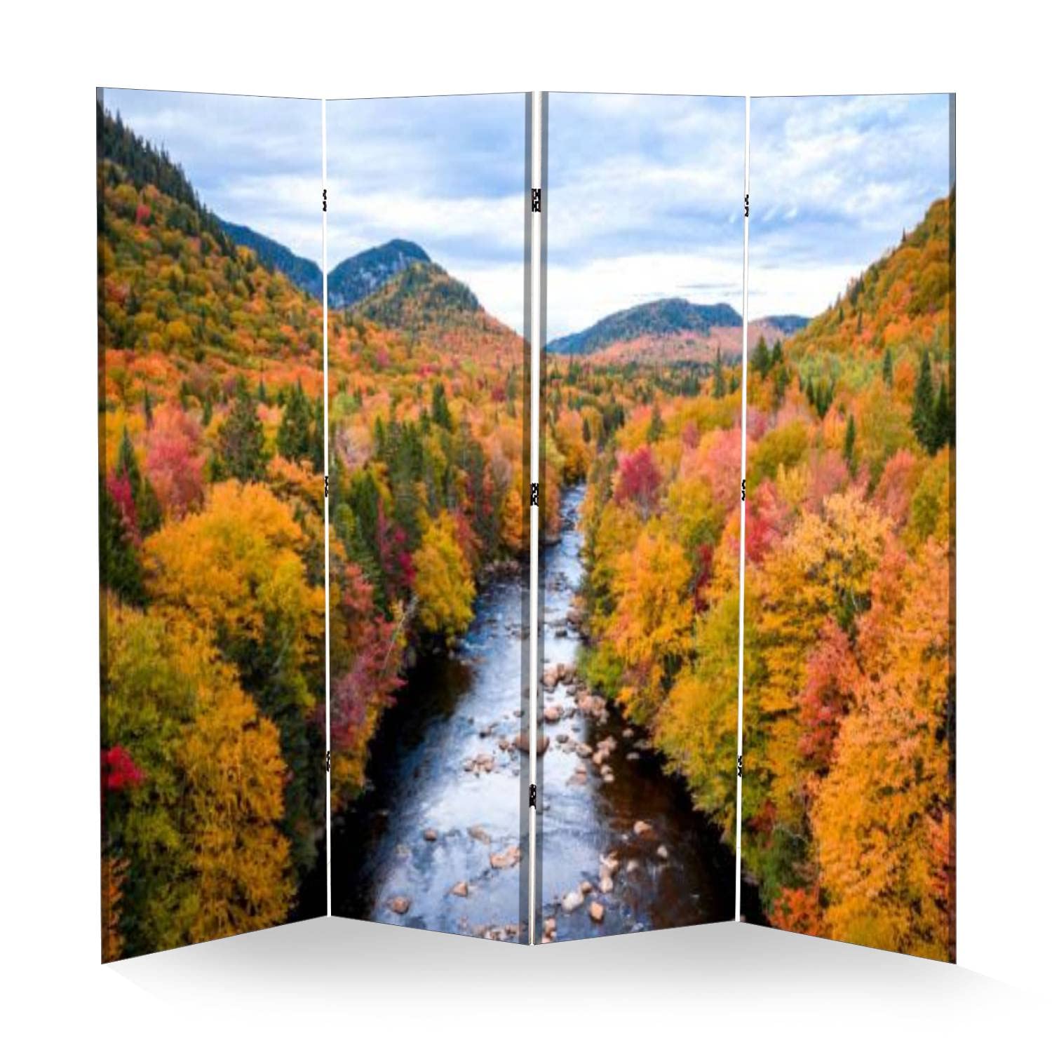 4-Panel Room Divider - Boreal Forest Autumn Landscape Canvas Folding Screen | Portable Privacy Partition for Home & Office | Freestanding Wall Separator for Bedroom, Living Room & Event Spaces