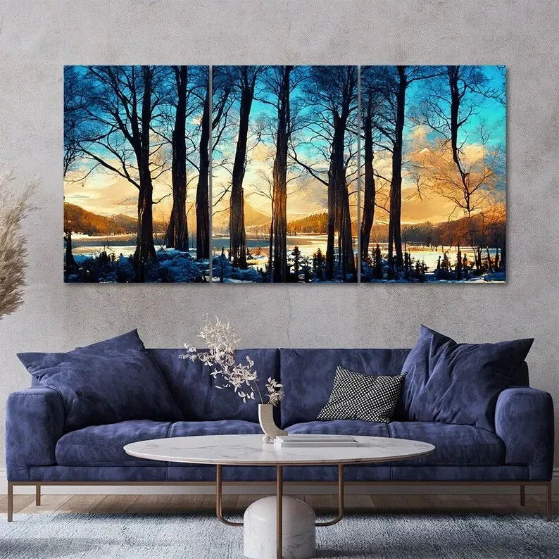 3 Piece Winter Tree Landscape Canvas Art - Framed 60x90cm Wall Decor - High Quality Print - 100% Australian Made - Ready to Hang - Perfect for Living Room, Bedroom & Office Decor