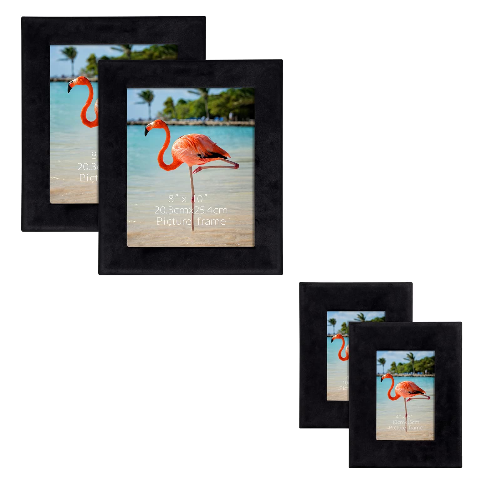 MEBRUDY 2 Pack 4x6 & 8x10 Picture Frames Set - Black Flannelette Wrapped Photo Frames for Wall or Tabletop Display - Perfect for Home Decor, Office, Wedding Photos and Gift Giving