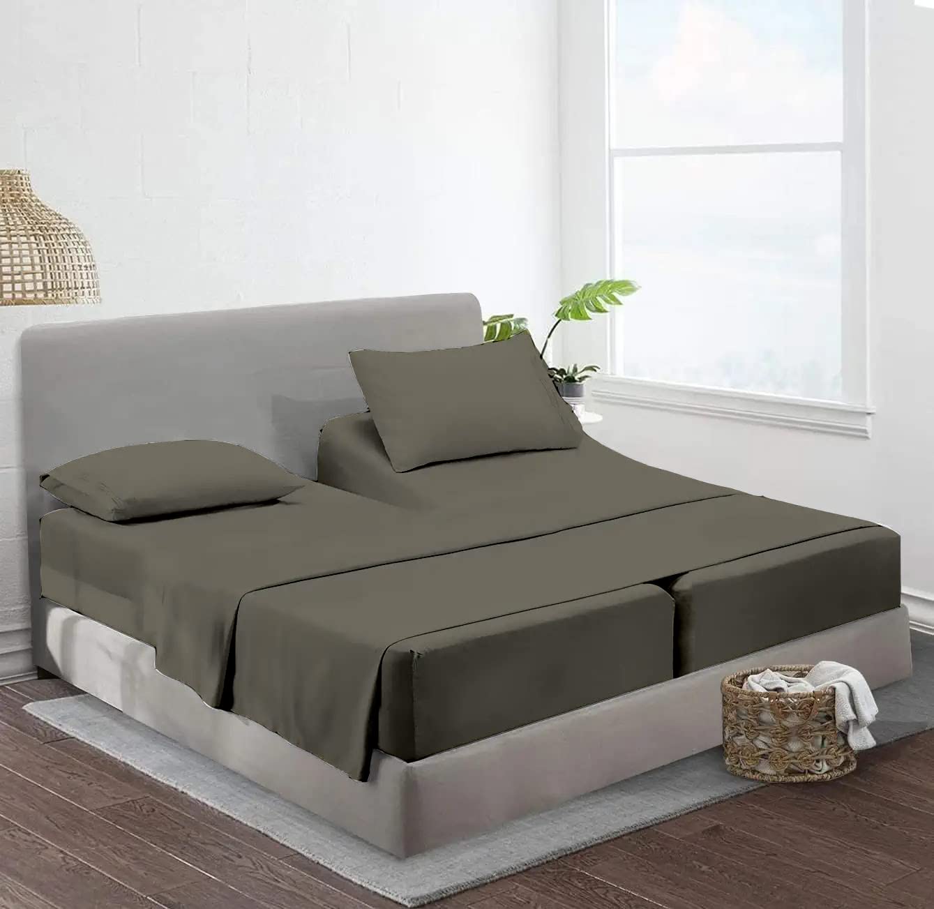 Split King Sheets Set for Adjustable Bed - 100% Giza Egyptian Cotton 5-Piece Twin XL Deep Pocket (15