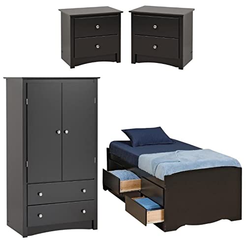 Home Square 4-Piece Bedroom Set - Tall Twin Storage Wardrobe Armoire & 2 Nightstands for Small Space Organization | Perfect for Apartments, Dorms & Guest Rooms