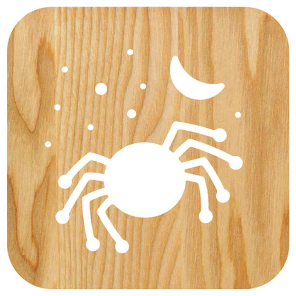 Rechargeable 3D Spider Night Light - USB Powered Hollow-Out Wooden Lamp for Halloween Decor, Kids Room, Home Decoration (Khaki) | Unique Handmade Solid Wood Spider Light for Bedroom, Living Room & Party Decor